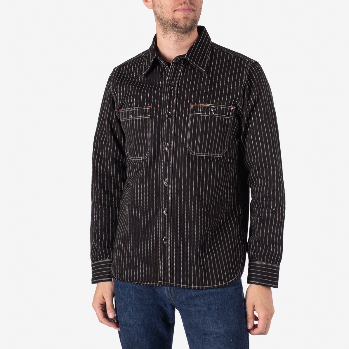 IHSH-266-BLK 12oz Wabash Work Shirt - Black with Black Buttons - 2