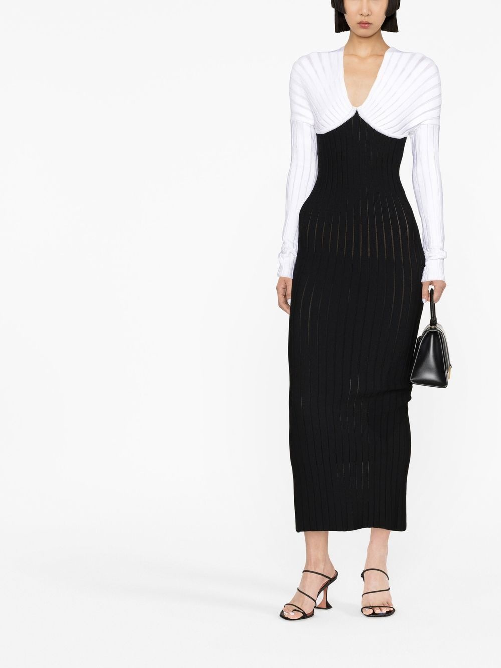 two-tone pleated knitted midi dress - 3