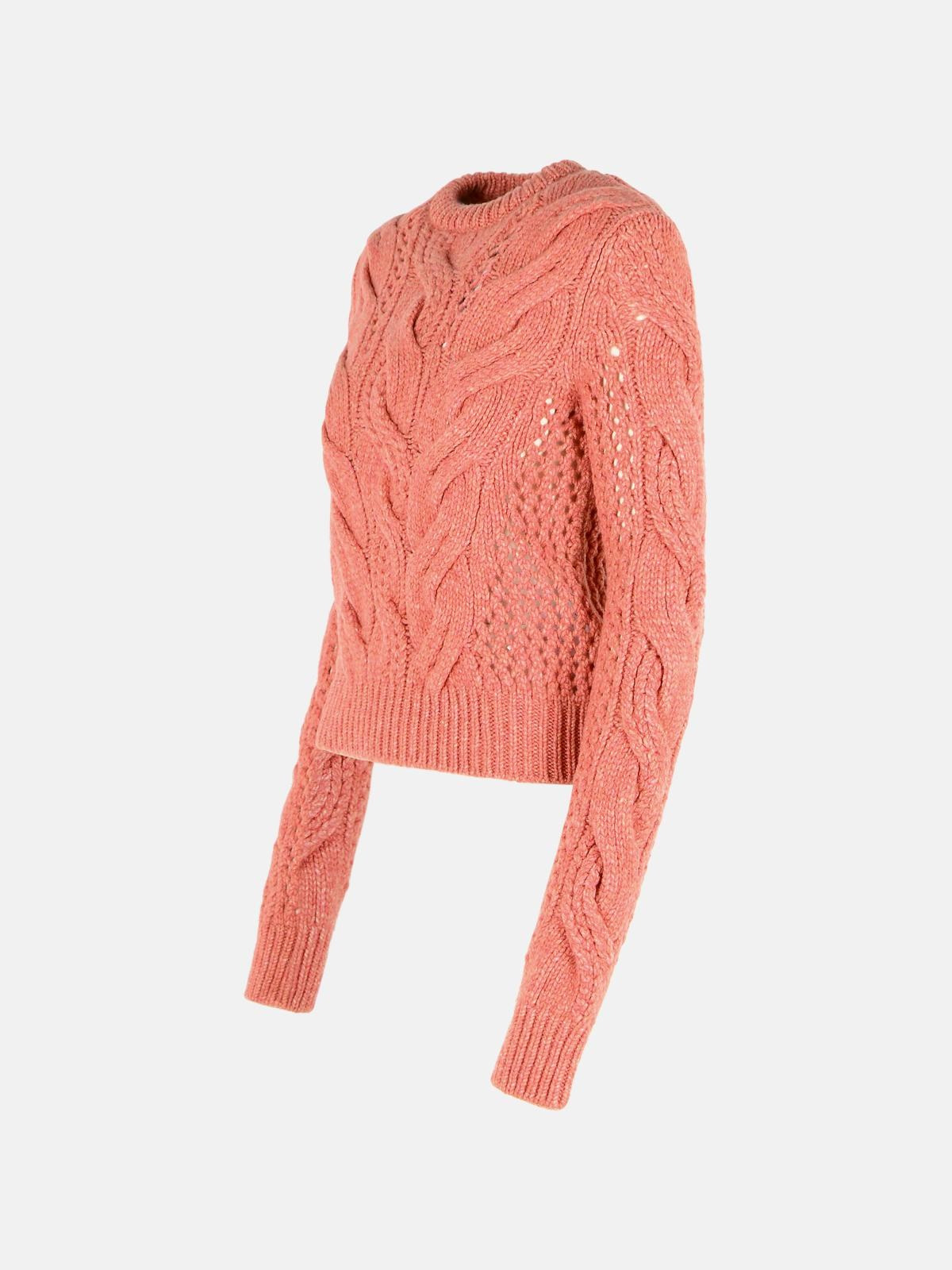 'RADIO' CREWNECK SWEATER WITH PINK WOOL BLEND BRAIDS - 2