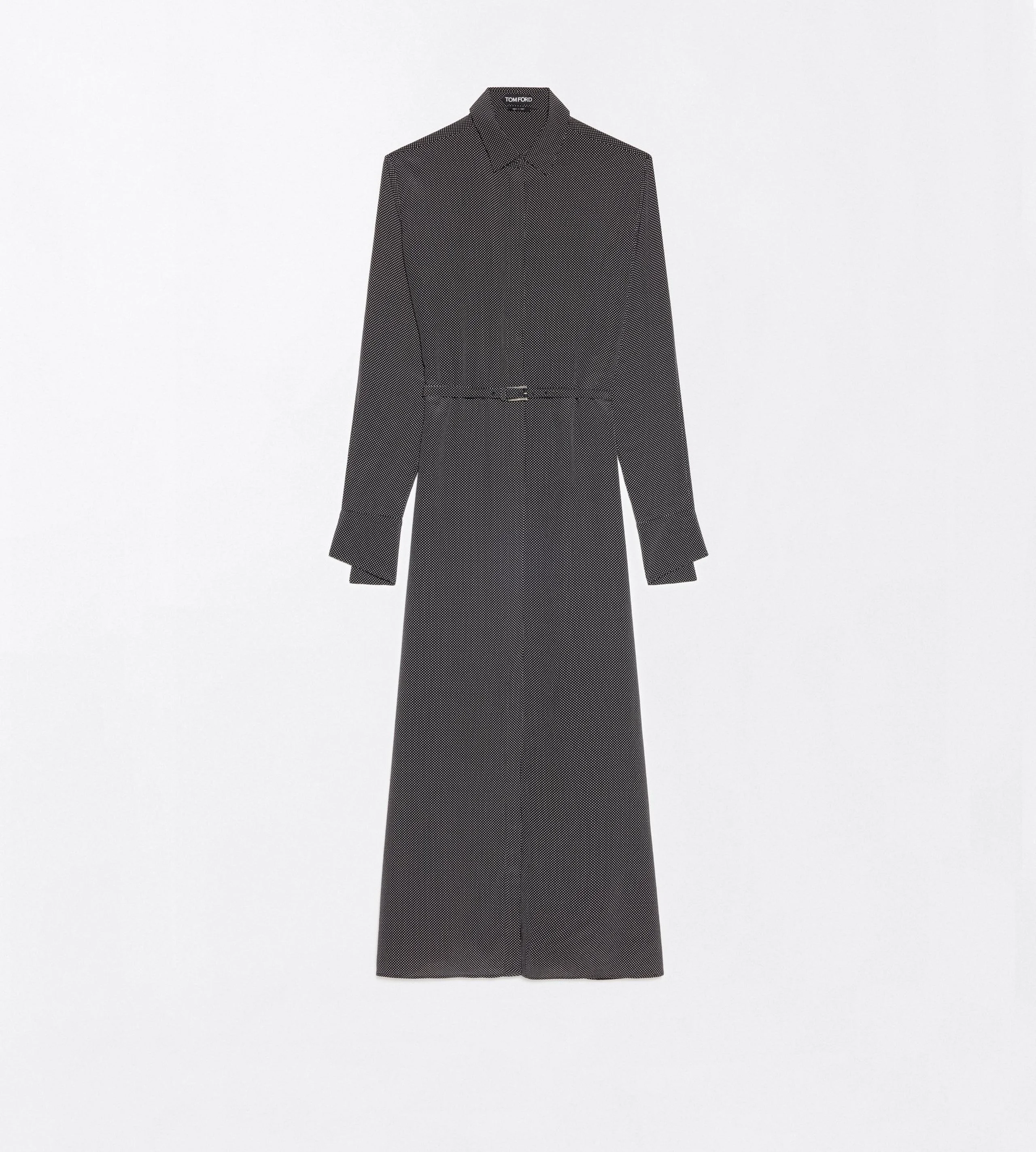 PRINTED MICRO POLKA DOT SILK CREPE DE CHINE BELTED SHIRT DRESS - 1
