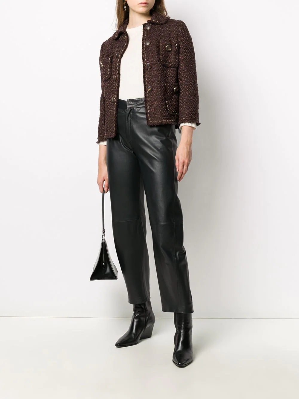 cropped-sleeve tweed jacket - 2