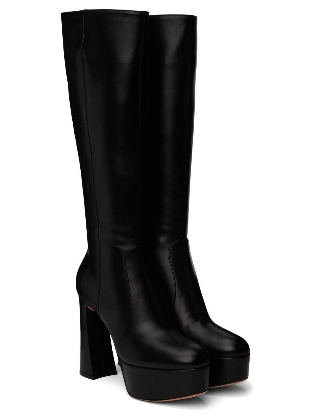 Black Leather Platform Boots - 4