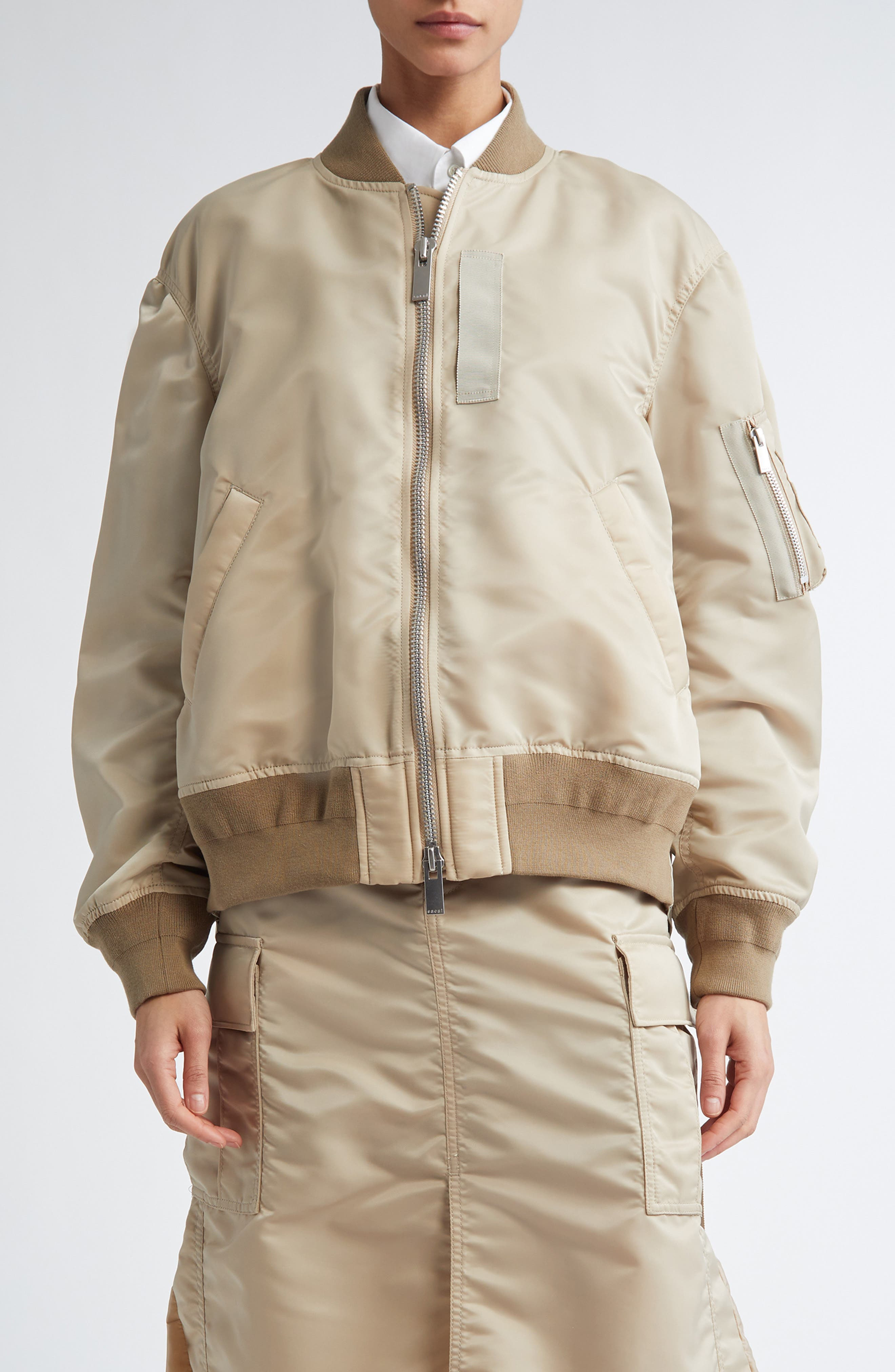 Sacai Nylon Twill Bomber Jacket in Beige at Nordstrom - 1