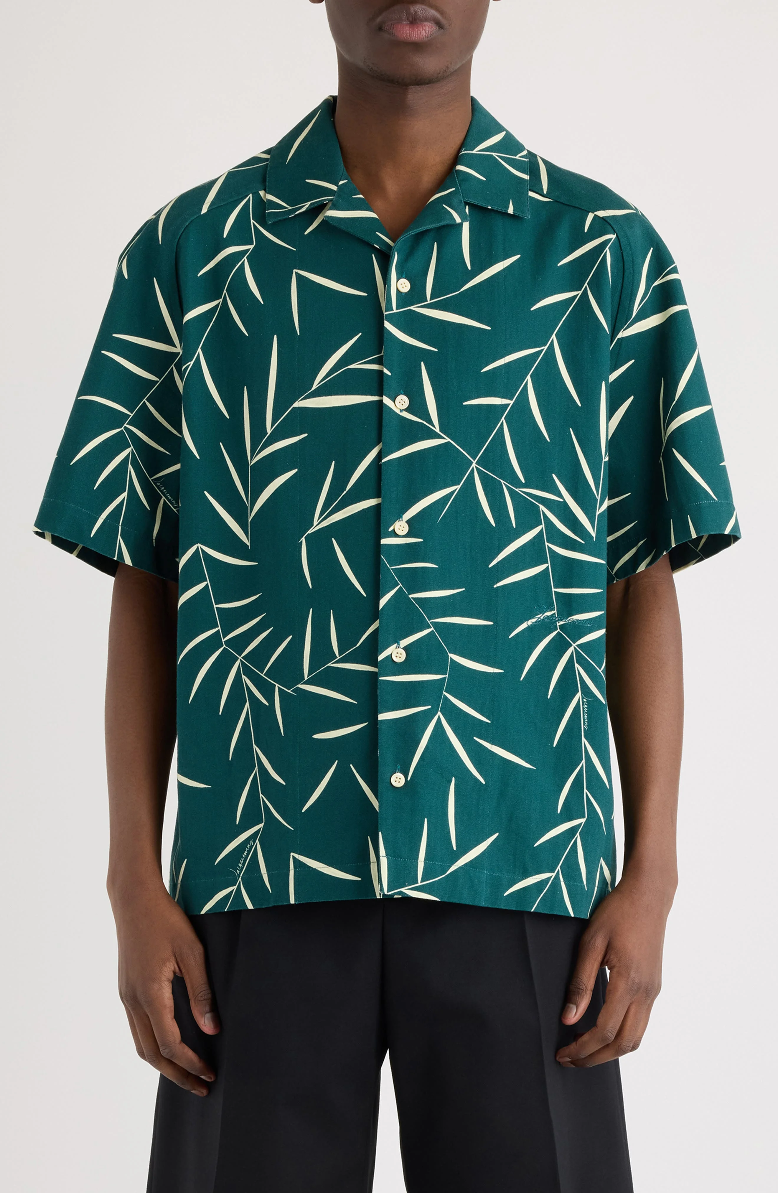 Jacquemus La Chemise Fonccio Foliage Print Camp Shirt in Print Foliage Dark Green/ at Nordstrom - 1