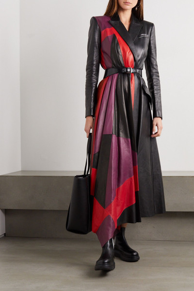 Alexander McQueen Asymmetric color-block leather coat  outlook