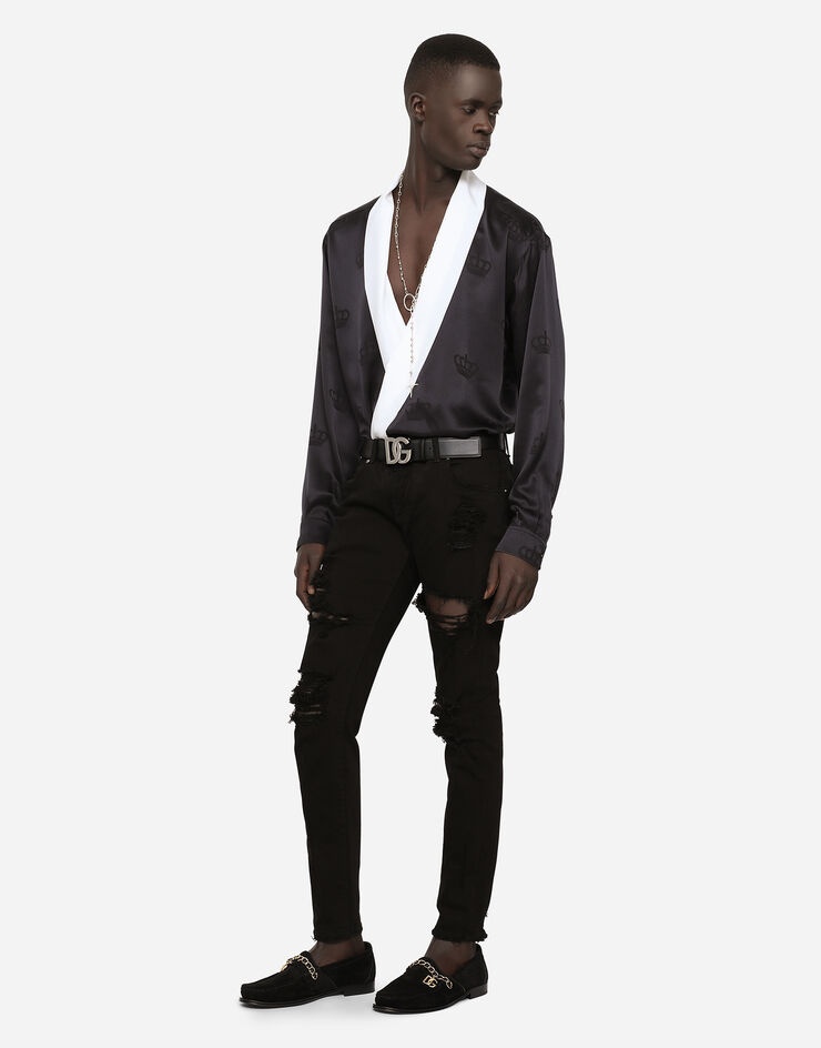 Black skinny stretch jeans with rips - 1