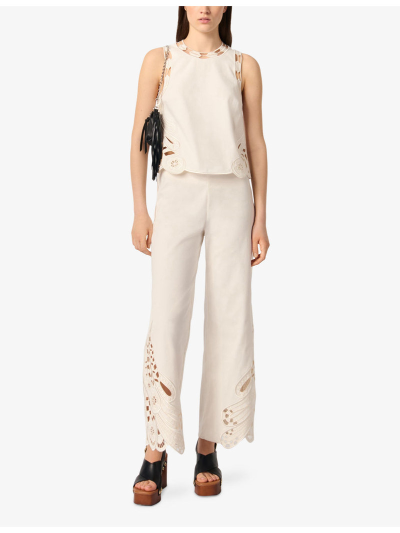 maje Cut-Out Round-Neck Stretch-Cotton Top outlook