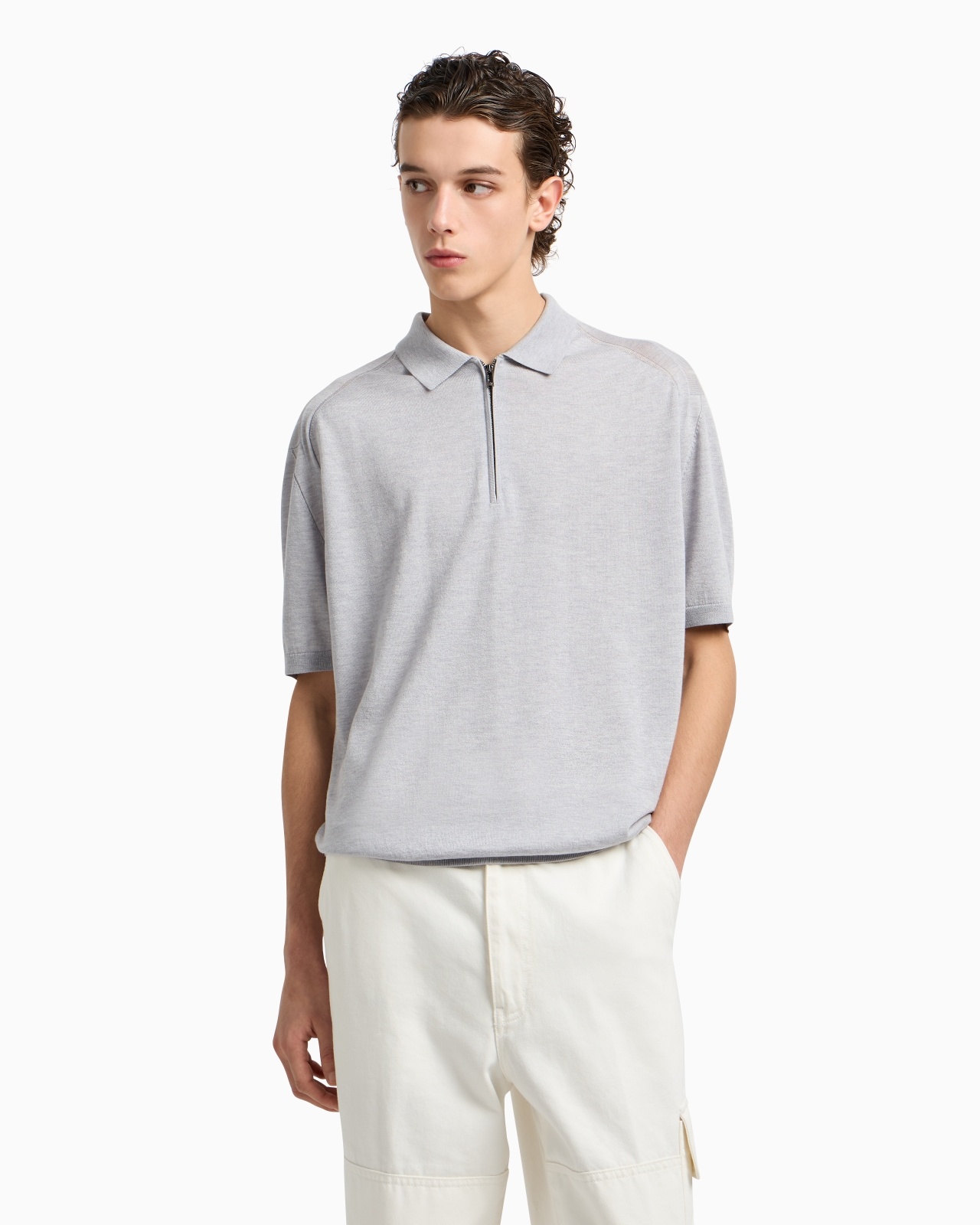 ASV PLAIN-KNIT JUMPER WITH POLO-SHIRT COLLAR, IN A WOOL AND LYOCELL BLEND - 4