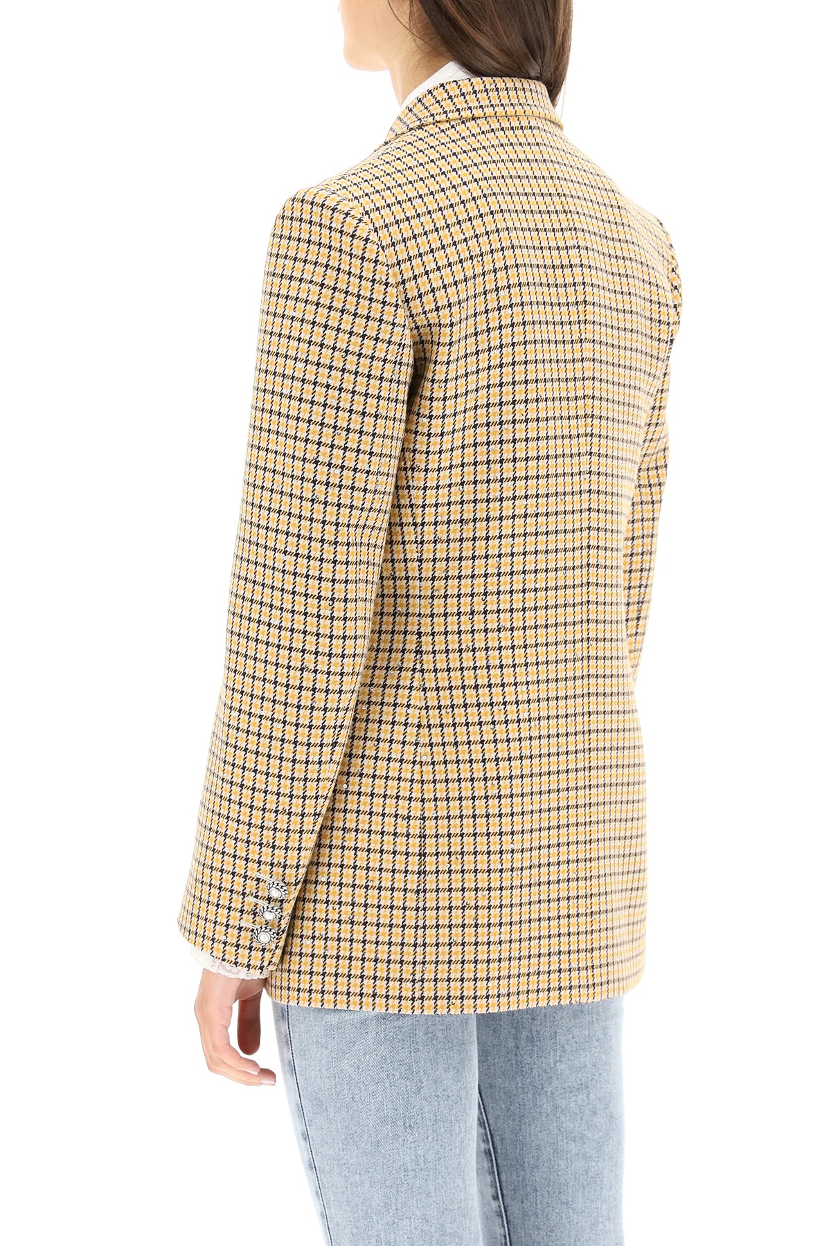 SEQUINED CHECK WOOL BLAZER - 4