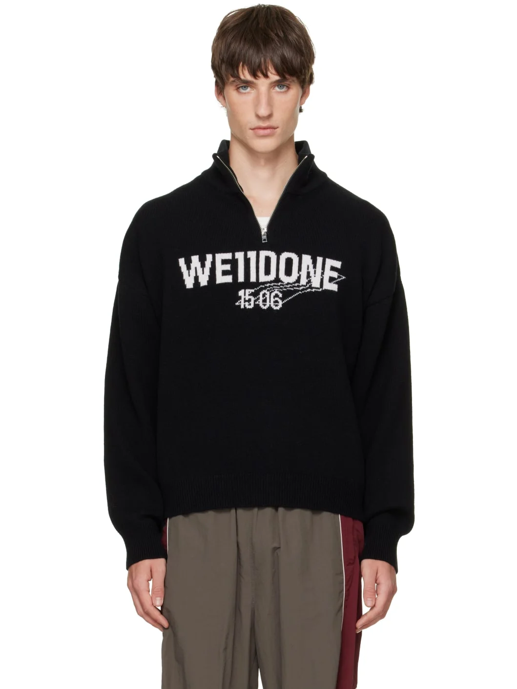Black Wide-Fit '1506' Logo Half-Zip Sweater - 1