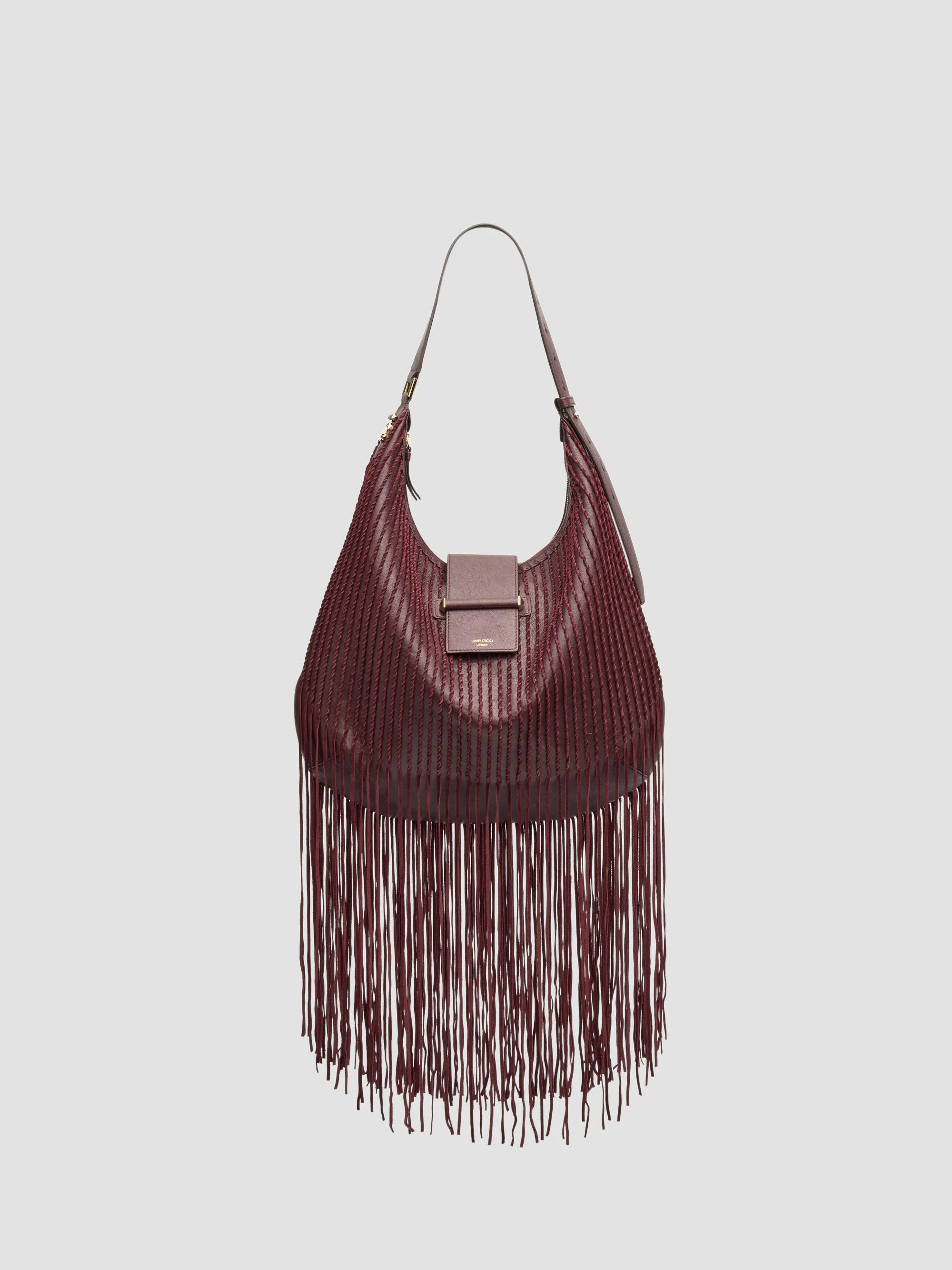Women's Medium Leather Hobo Bag - Deep Merlot Shiny Gold - 1