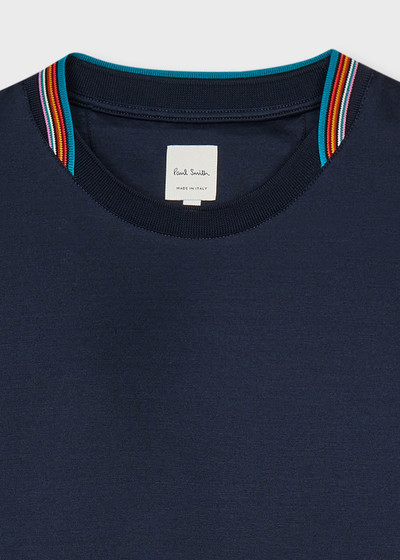 Paul Smith Navy Mercerised Cotton 'Signature Stripe' Trim T-Shirt outlook
