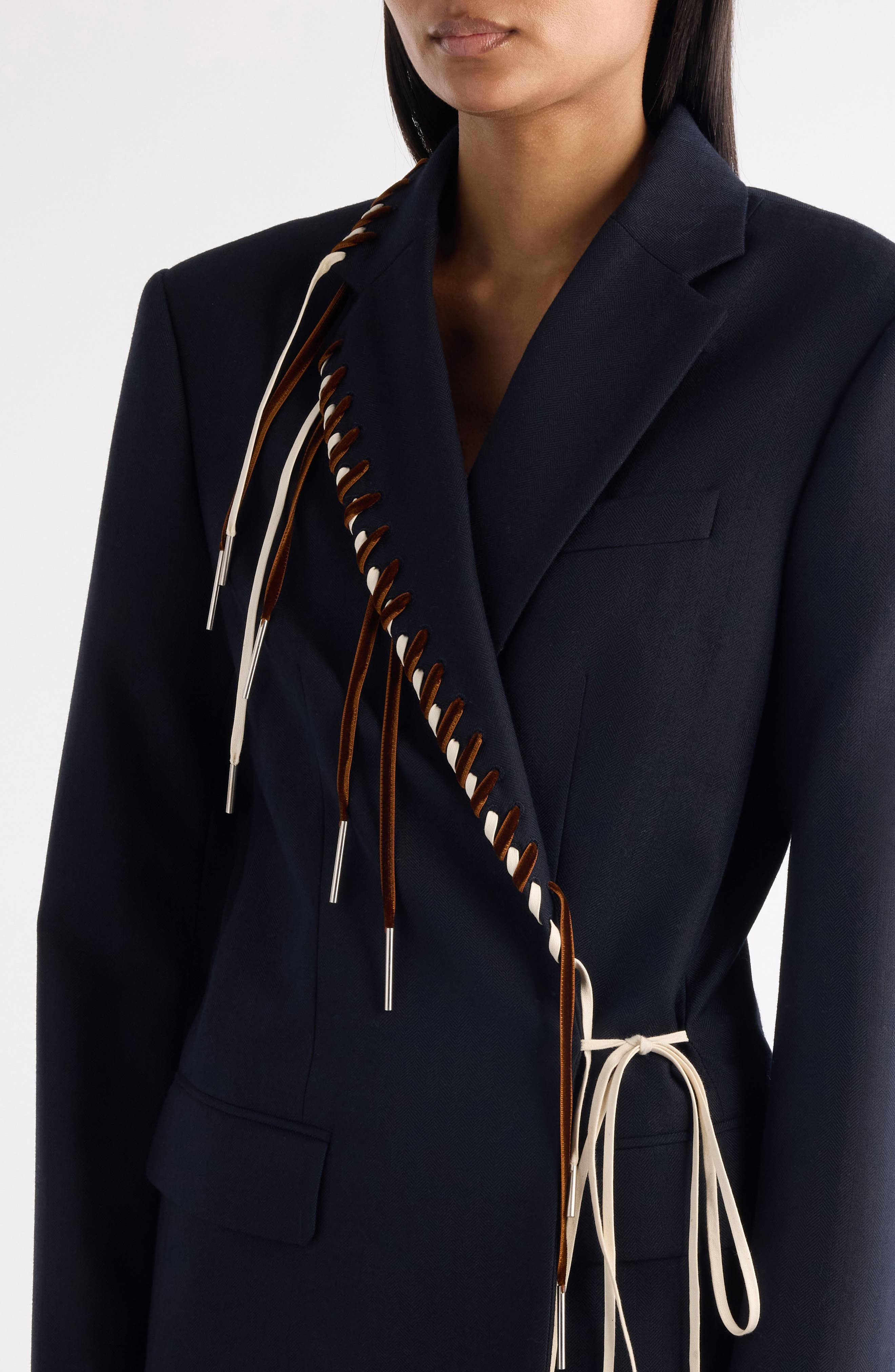 Dries Van Noten Baftan Whipstitched Wool Herringbone Blazer in Navy at Nordstrom - 5