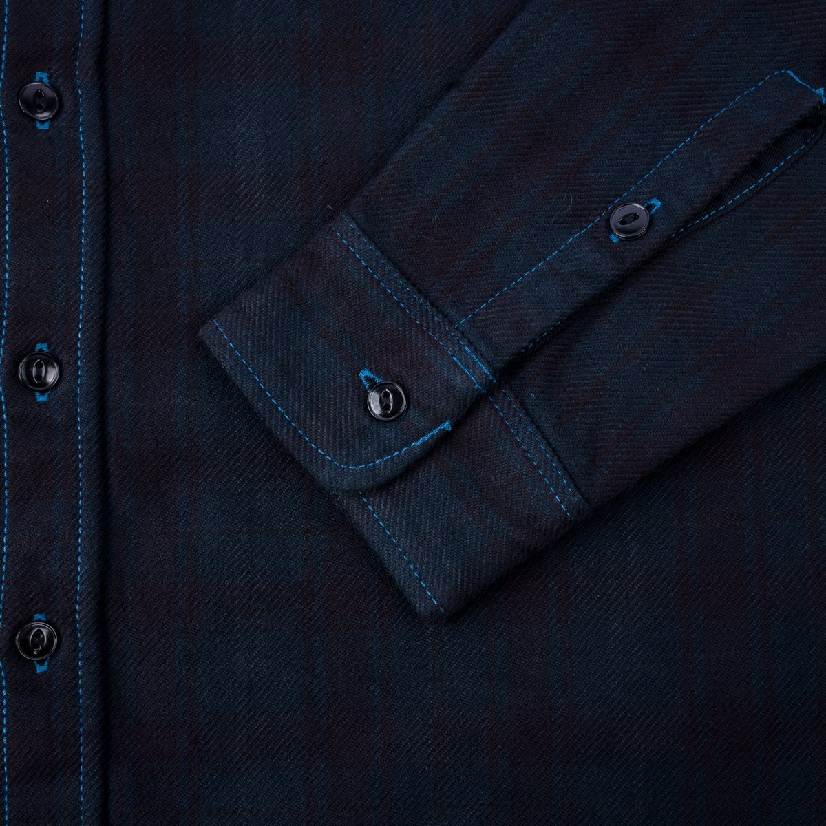 IHSH-339-OD Ultra Heavy Flannel Blanket Check Work Shirt - Sax Blue Overdyed Black - 9