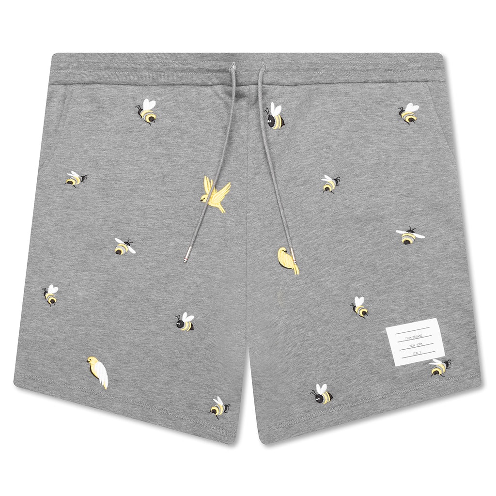 SWEAT SHORTS W/ EMB BIRDS - MEDIUM GREY - 1
