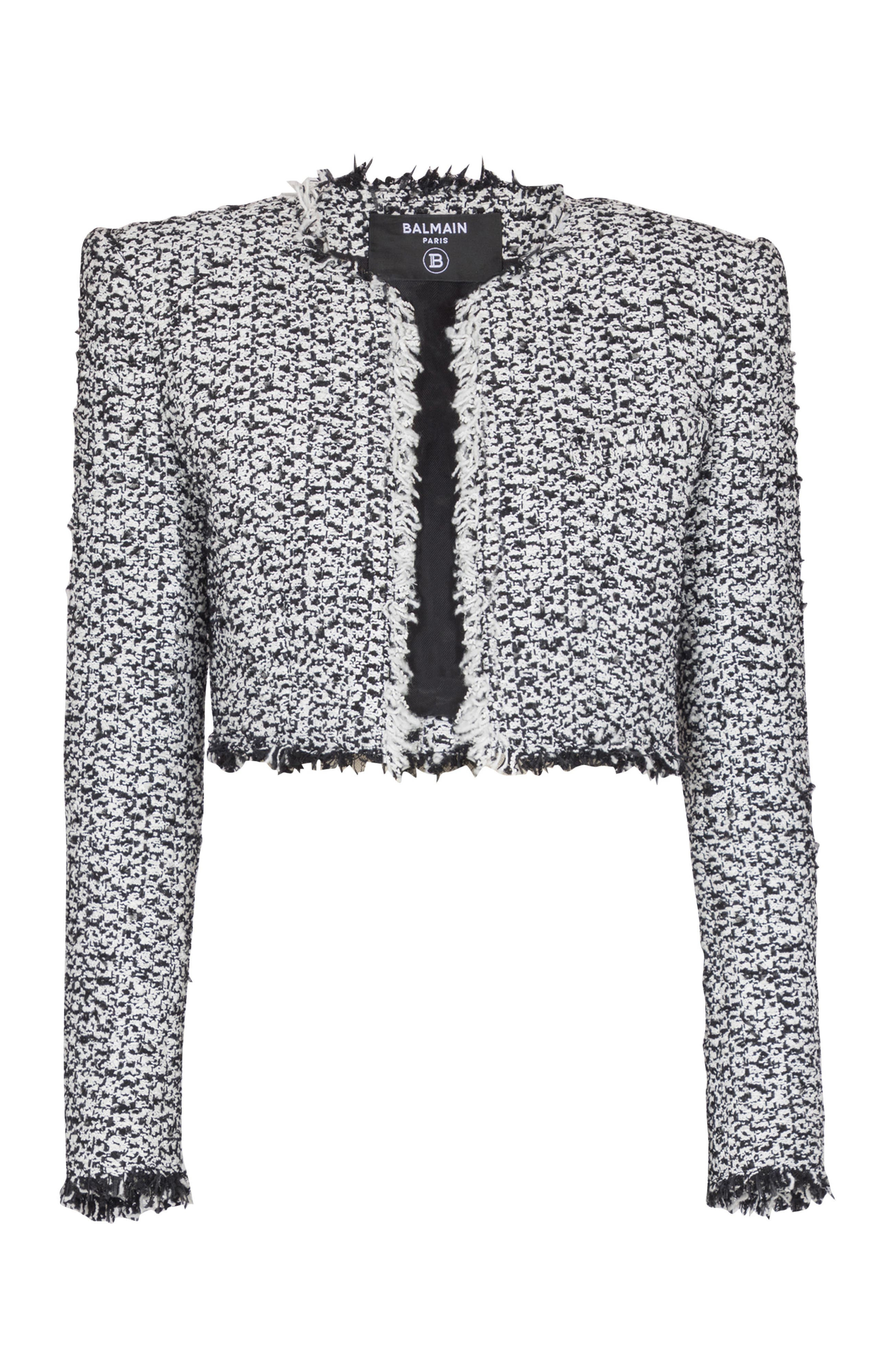 Balmain Cropped Tweed Jacket in Black at Nordstrom - 5
