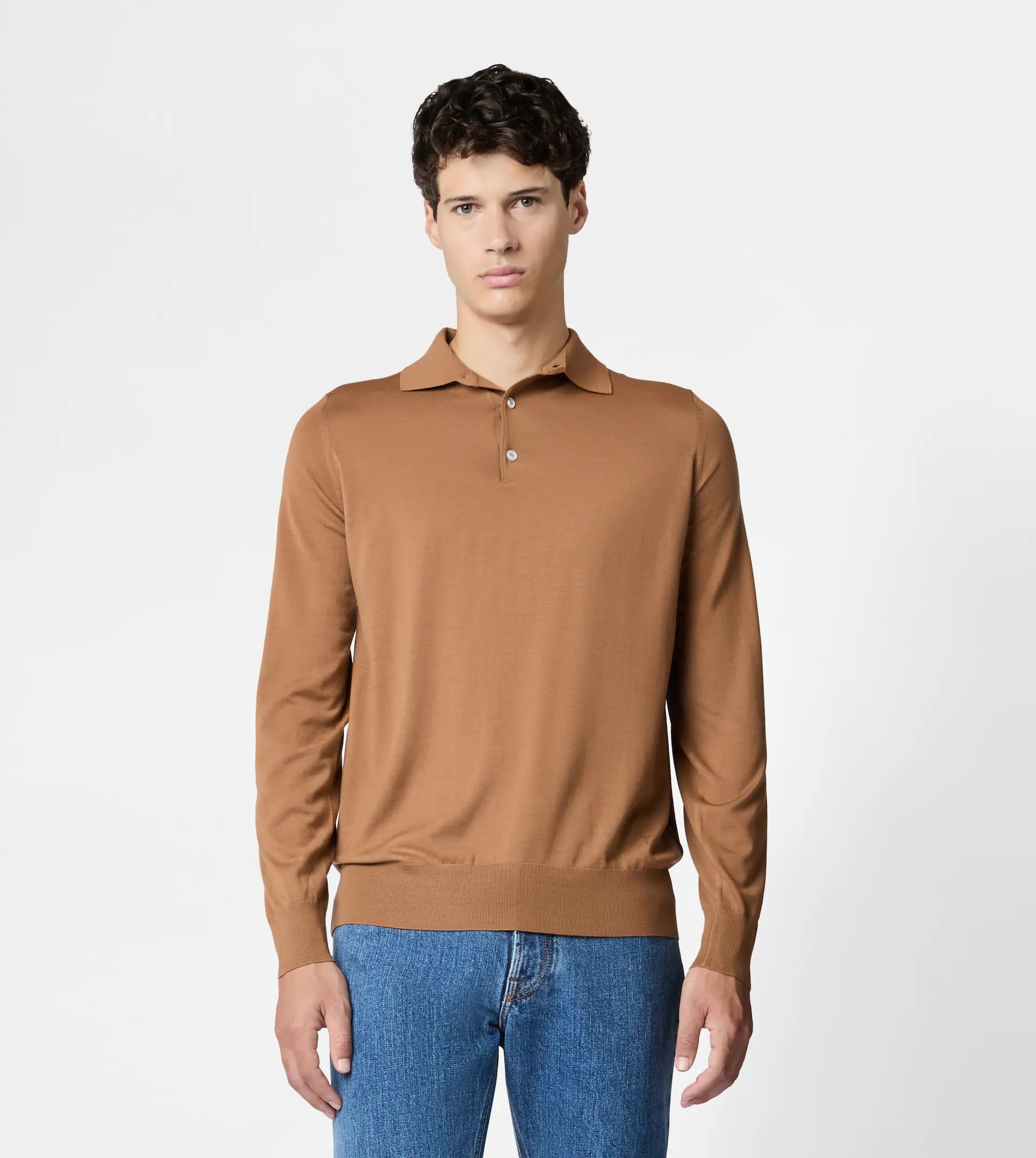 POLO SHIRT IN T15 WOOL - BROWN - 4