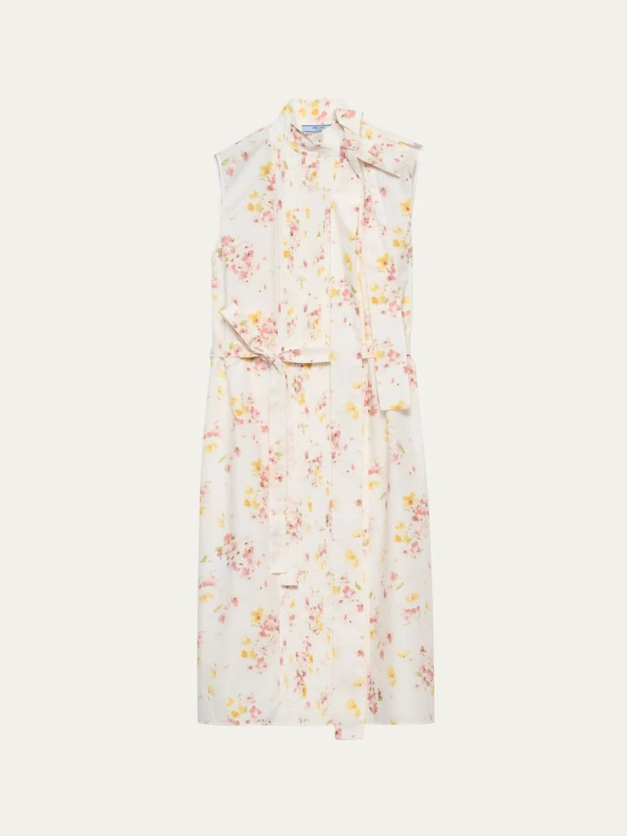 Bouquet-Print Sleeveless Poplin Dress - 1