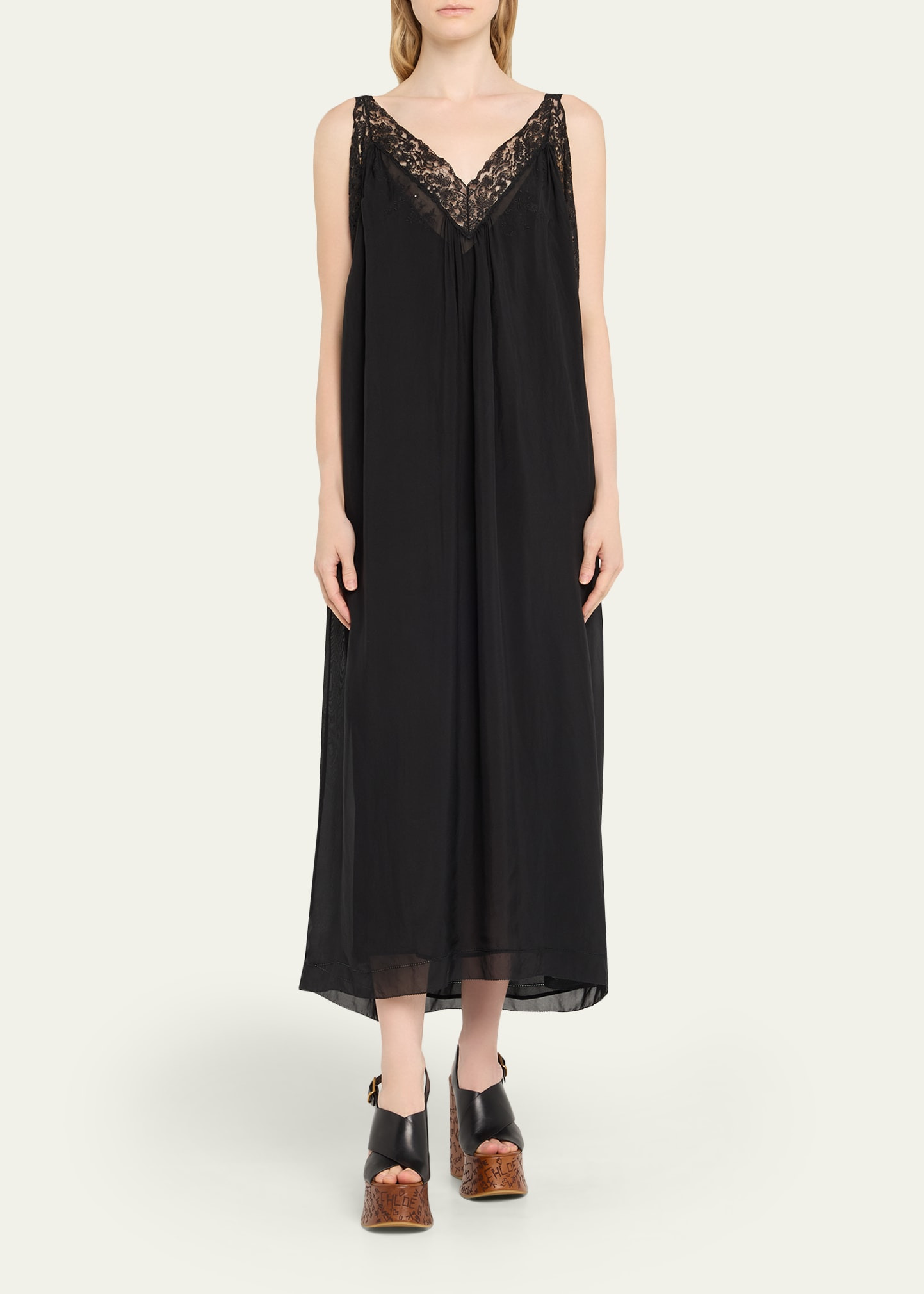 Lace-Trim Sleeveless Midi Slip Dress - 2