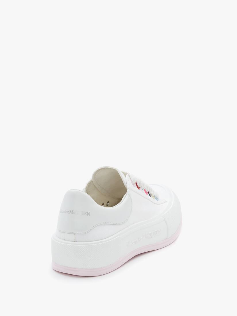 Deck Lace Up Plimsoll in White/multicolour - 3