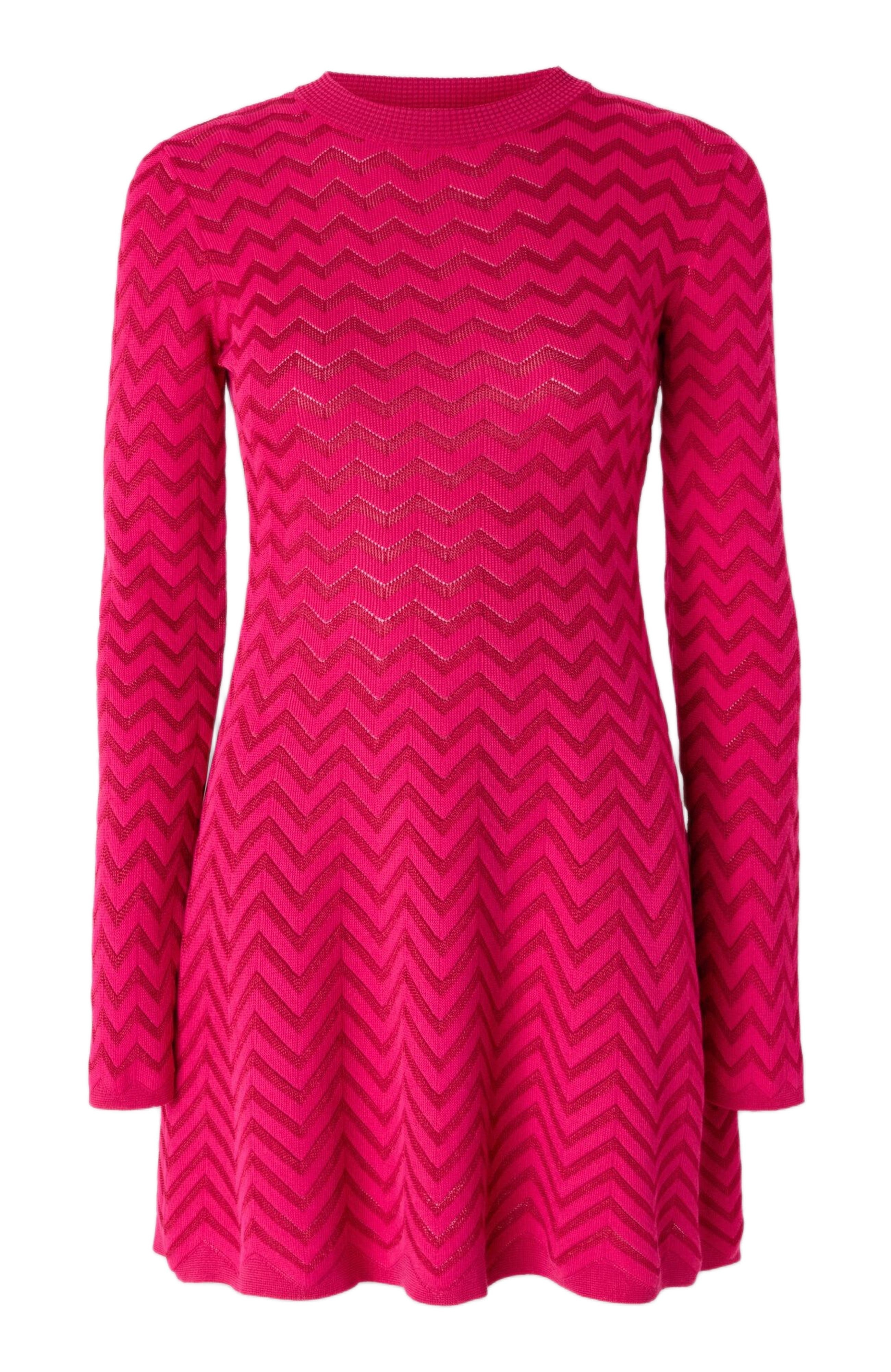 Missoni Tone-on-tone Chevron Long-sleeved Mini-dress in Magenta Red at Nordstrom - 2