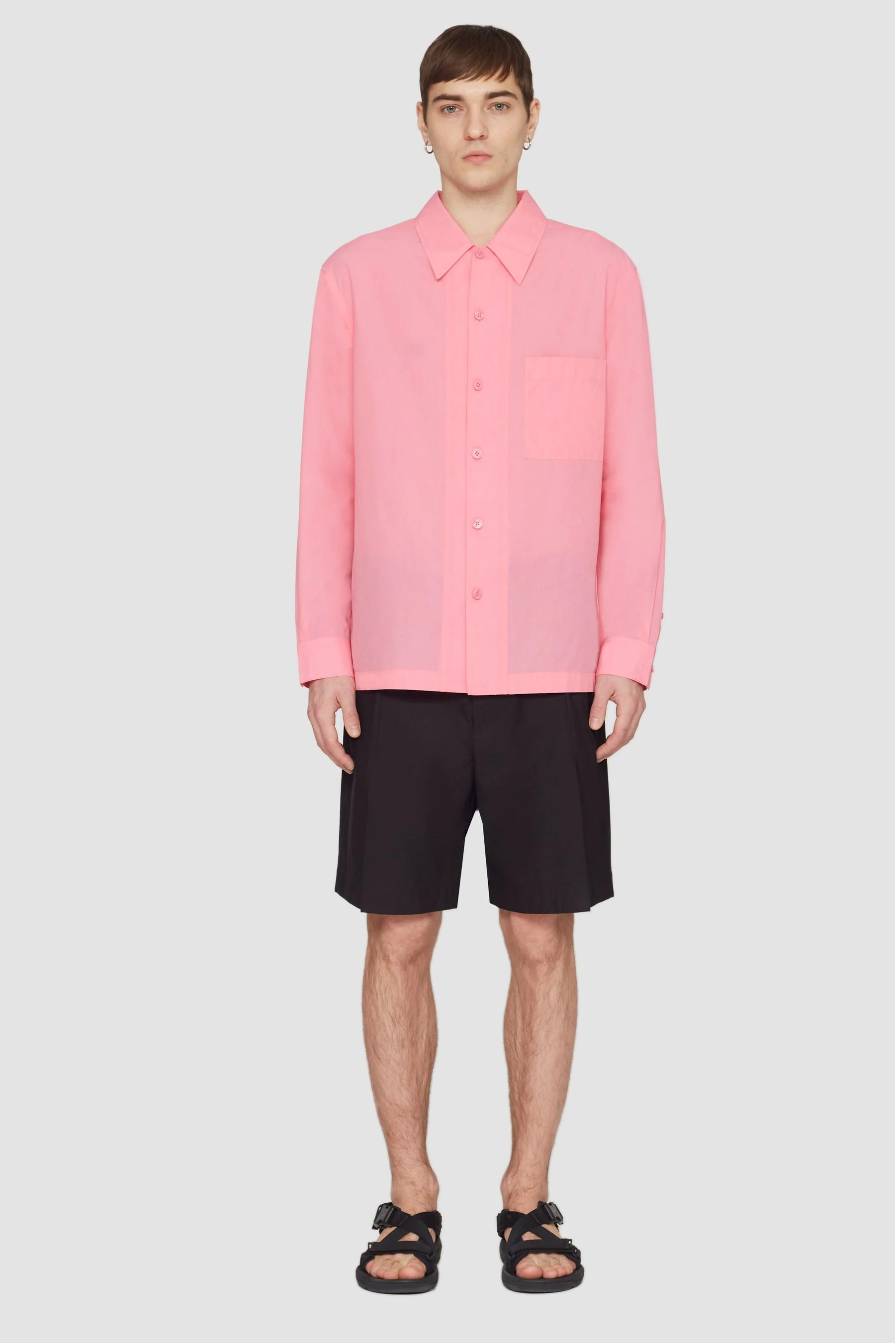 Long Sleeve Convertible Collar Sheer Shirt - 3