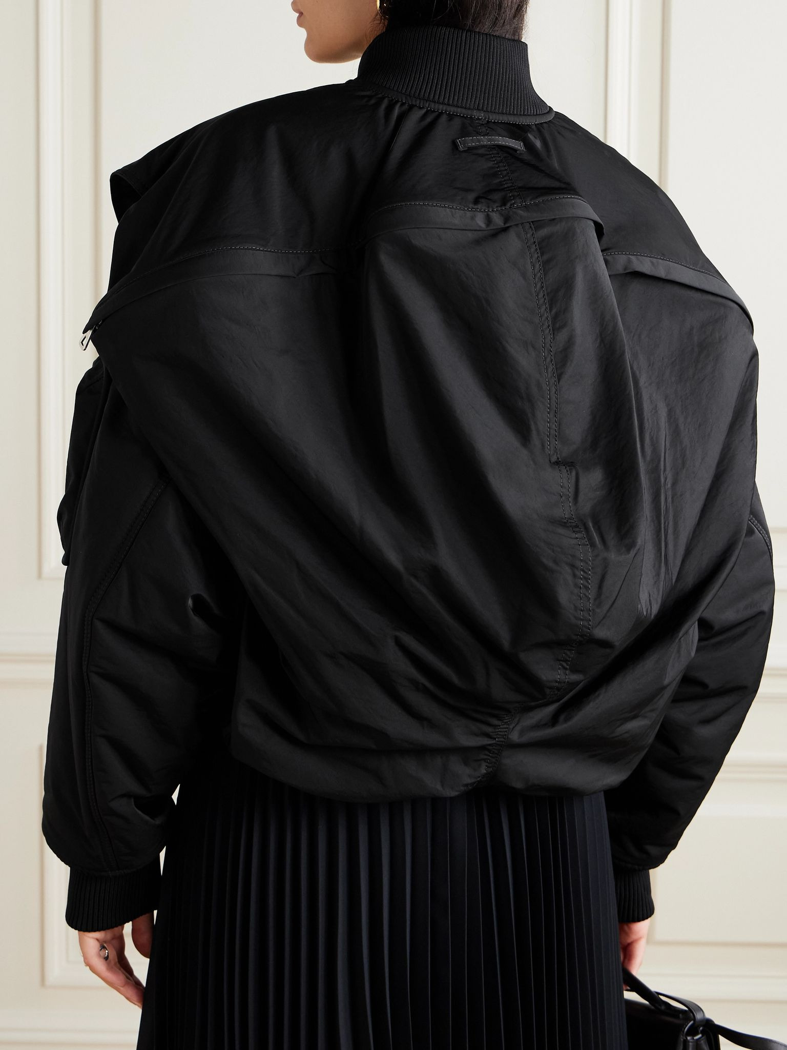 Oversized hooded shell bomber jacket Black - 4