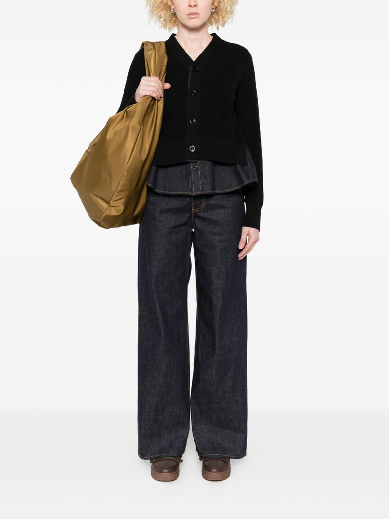 sacai denim-panel ribbed cardigan outlook