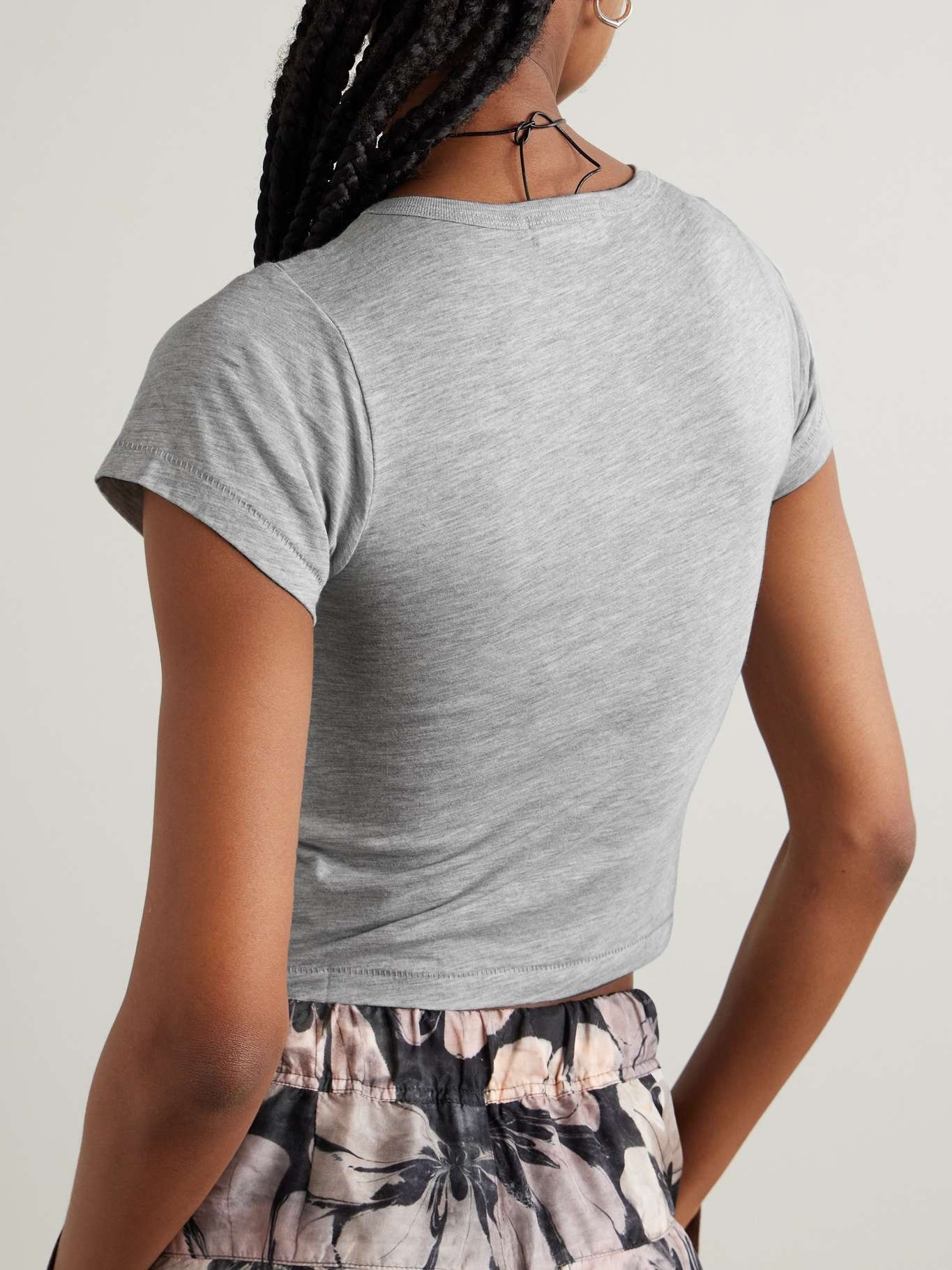 Baby Tee cropped cotton and modal-blend jersey T-shirt Gray - 3