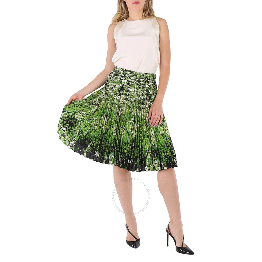 Burberry Ladies Rersby Crepe De Sins Meadow Print Pleated Skirt - 6