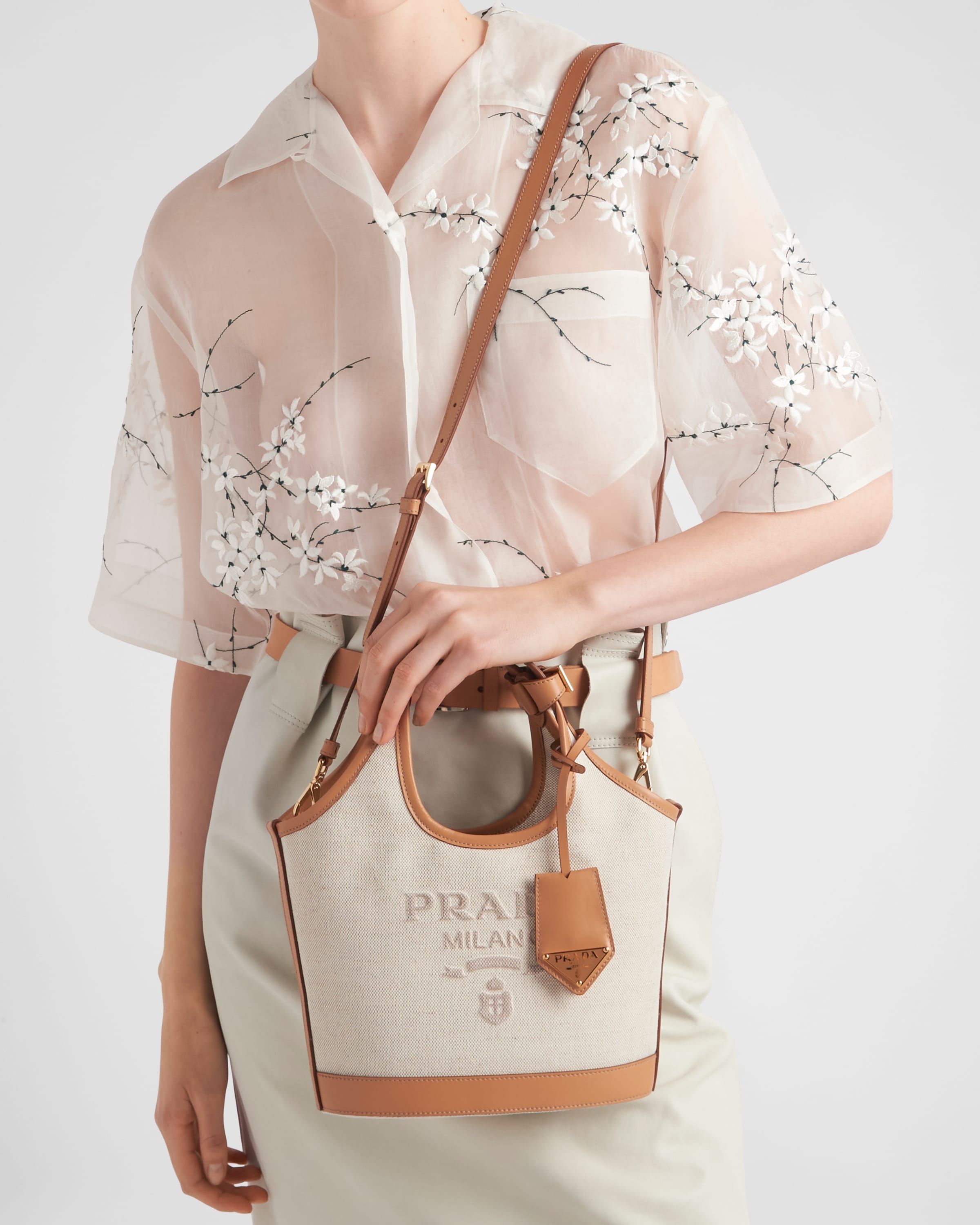 Linen blend and leather mini-buckle bag - 9