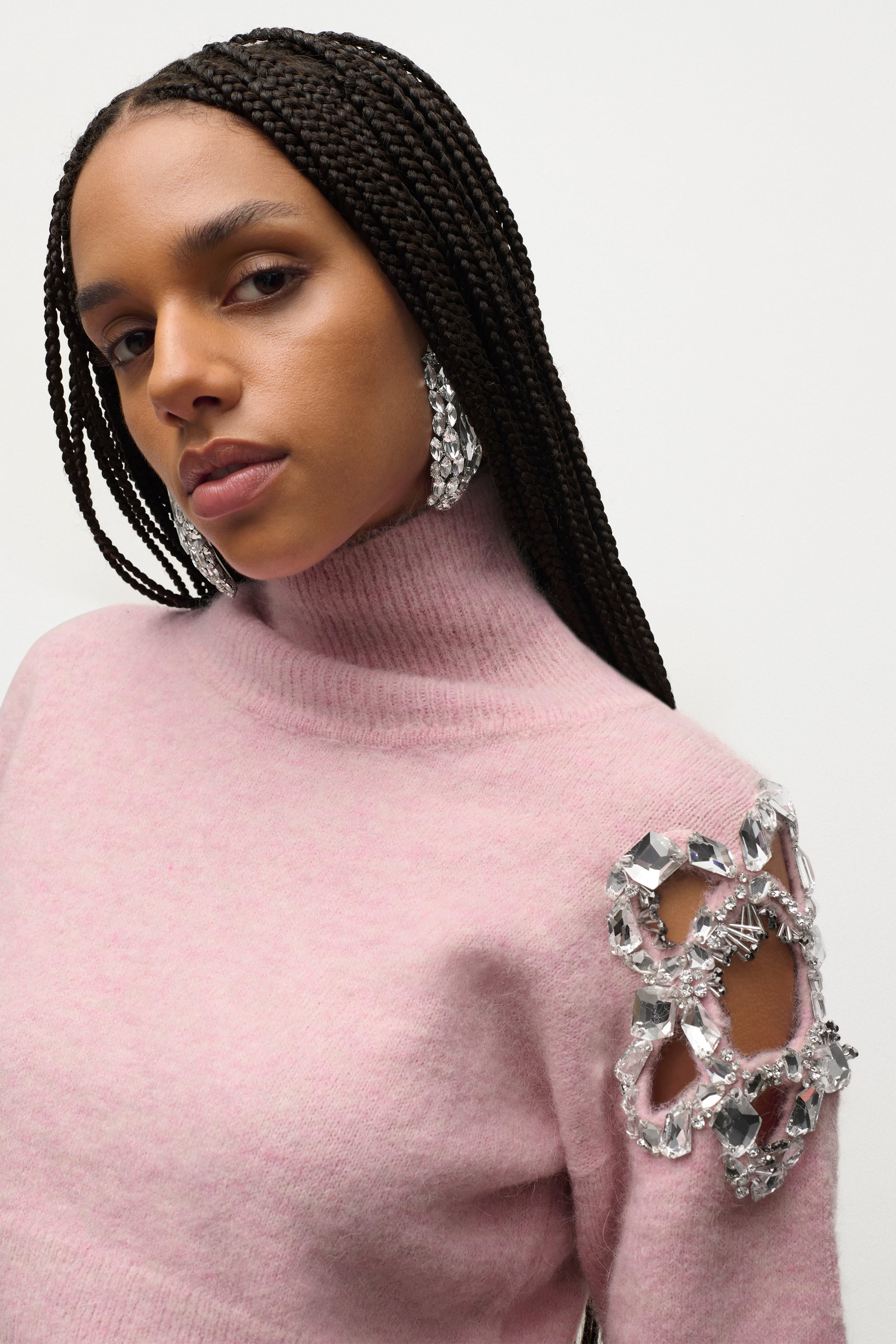 CRYSTAL CLUSTER FLOWER CROPPED TURTLENECK SWEATER - 6