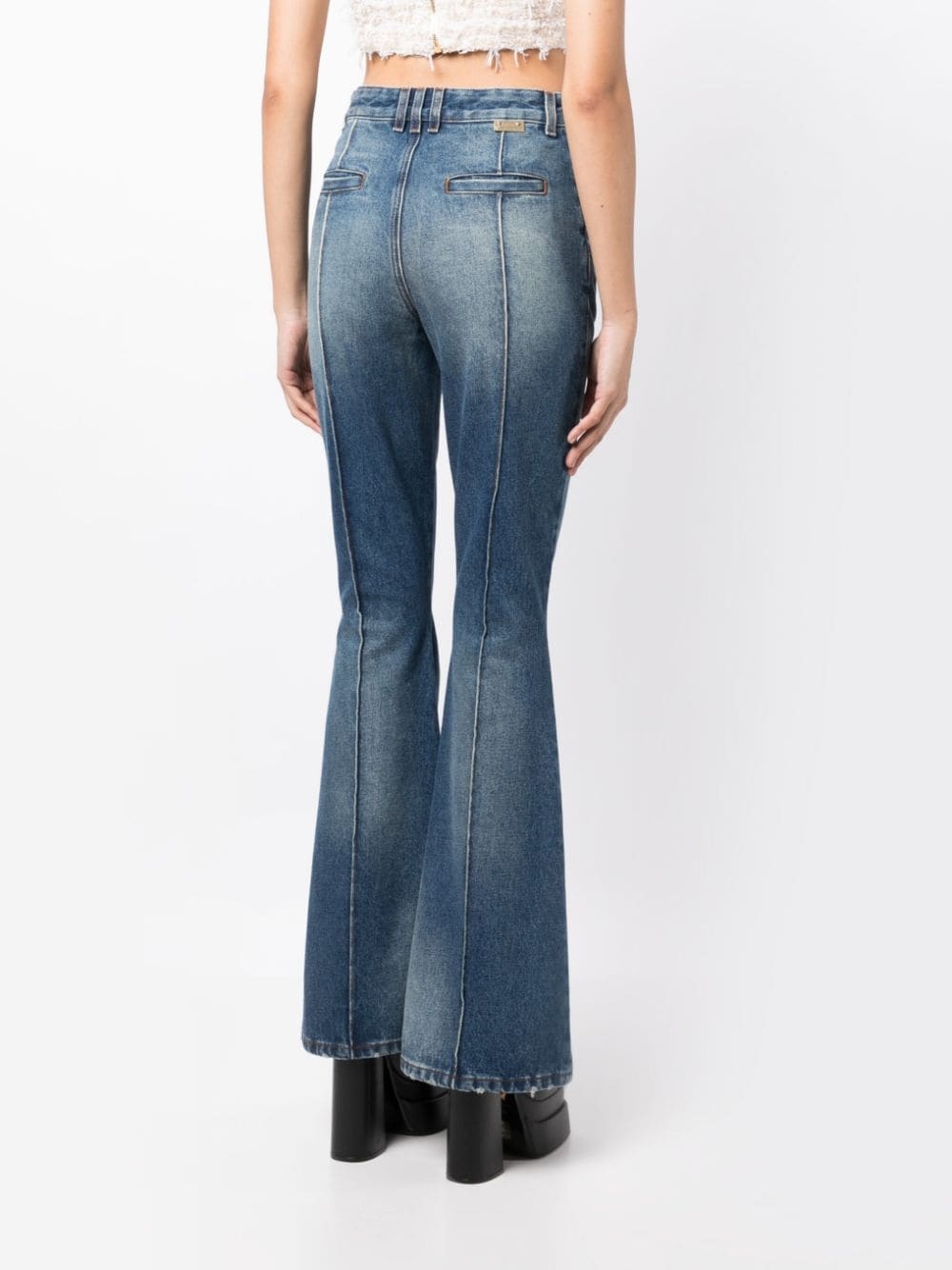 high-waisted cotton flared jeans - 4