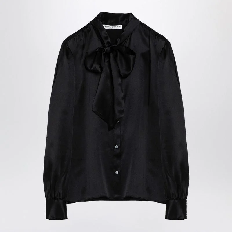 Alessandra Rich Black Silk Shirt With Bow Women - 1