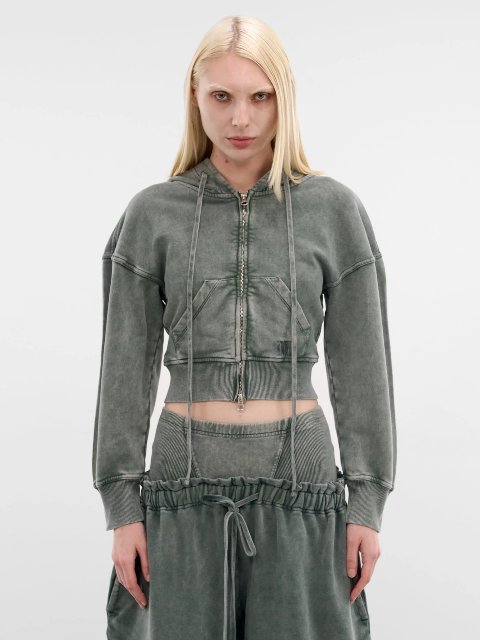 Haze Sage Cropped Cotton Hoodie - 1