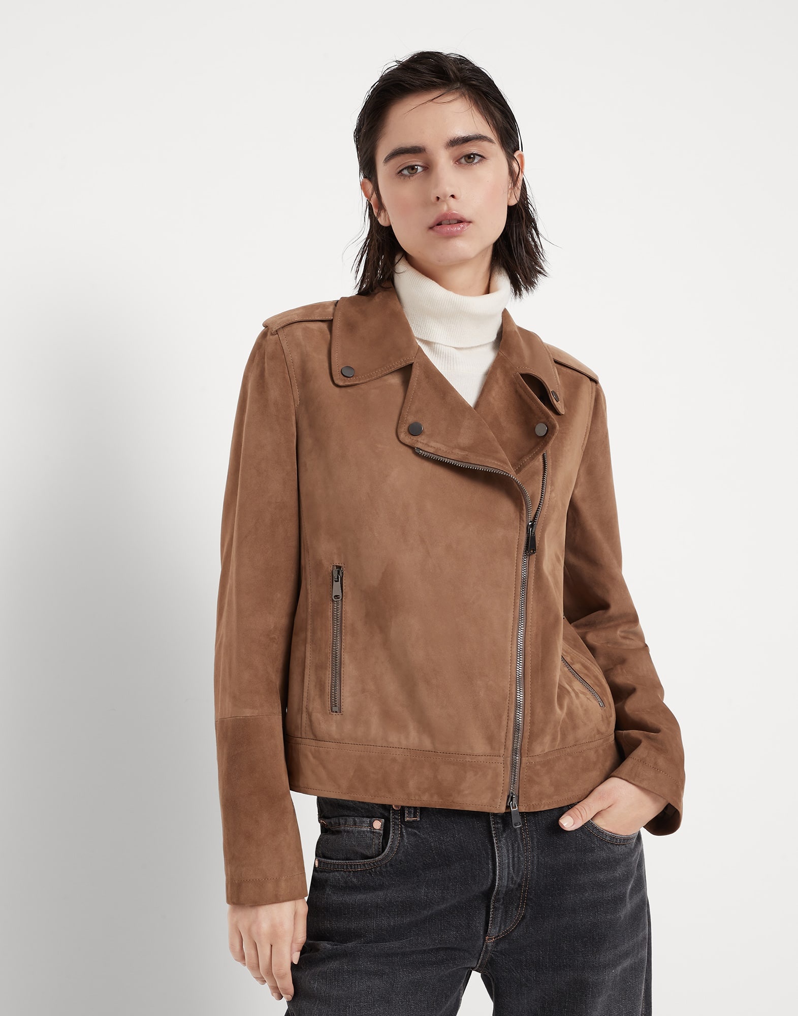 Suede biker jacket with monili - 1