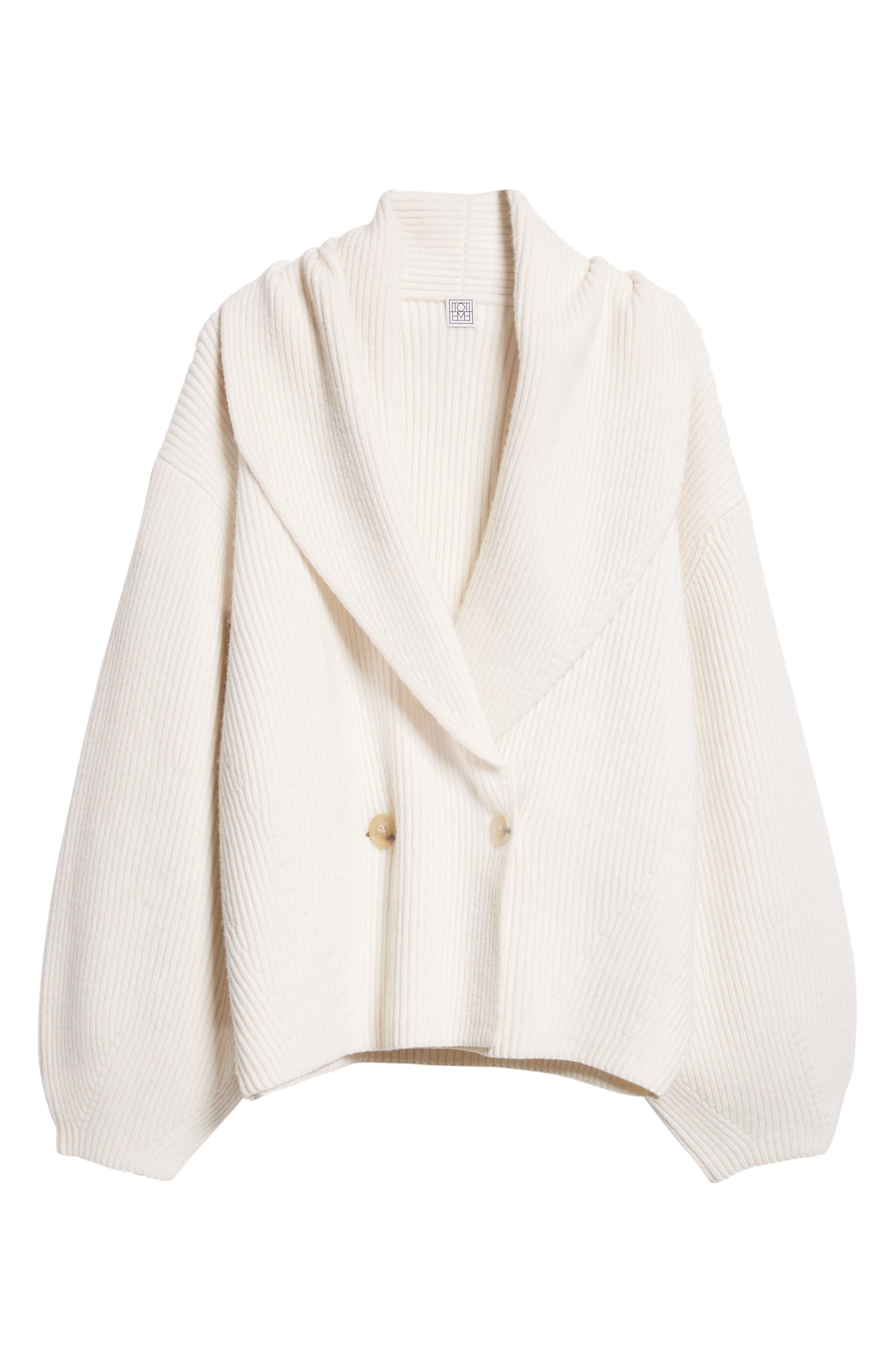 TOTEME Double Breasted Shawl Collar Wool Blend Rib Cardigan in Milk at Nordstrom - 6