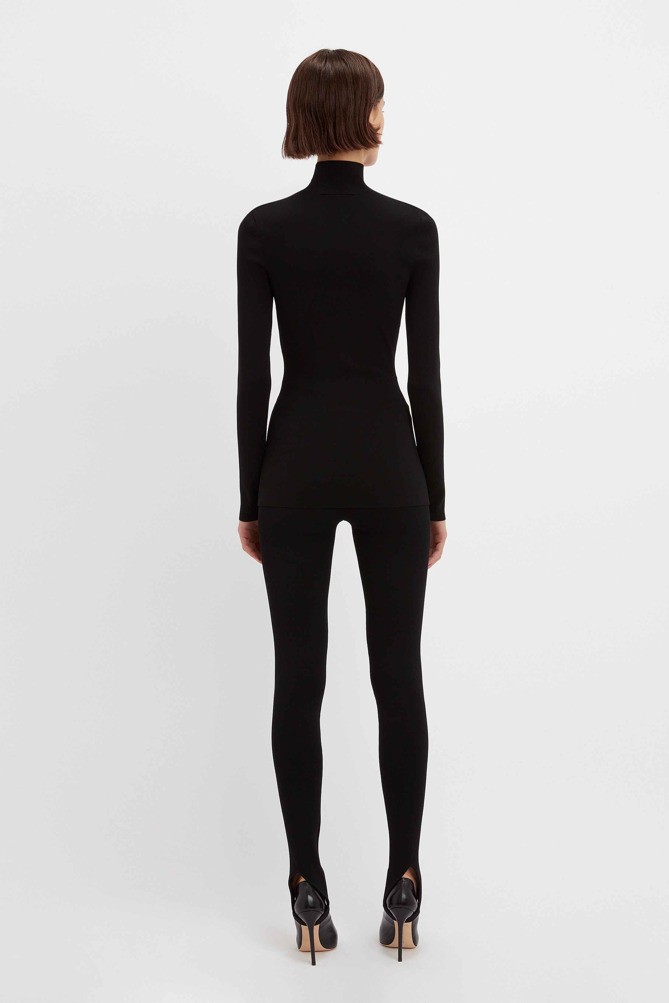 Polo Neck Knitted Top In Black - 3