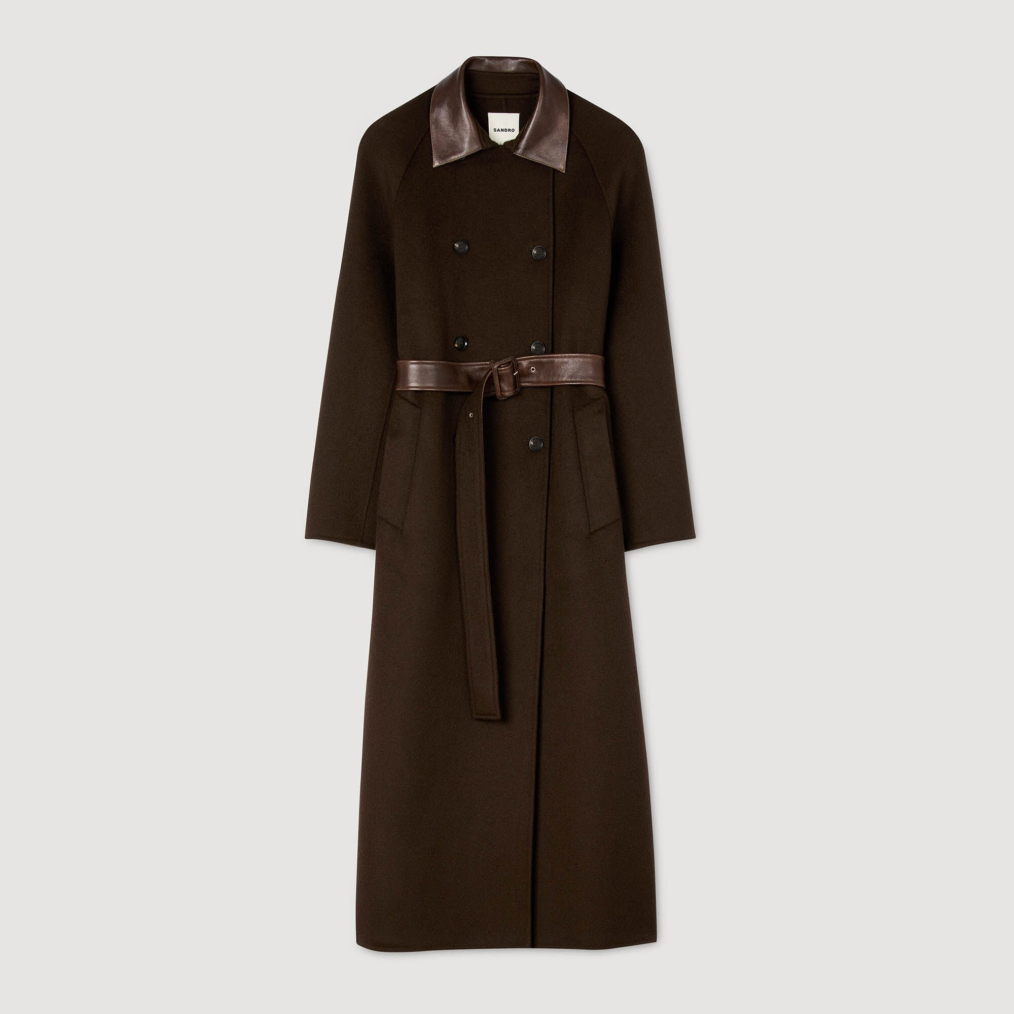 LONG WOOL AND LEATHER COAT - 6