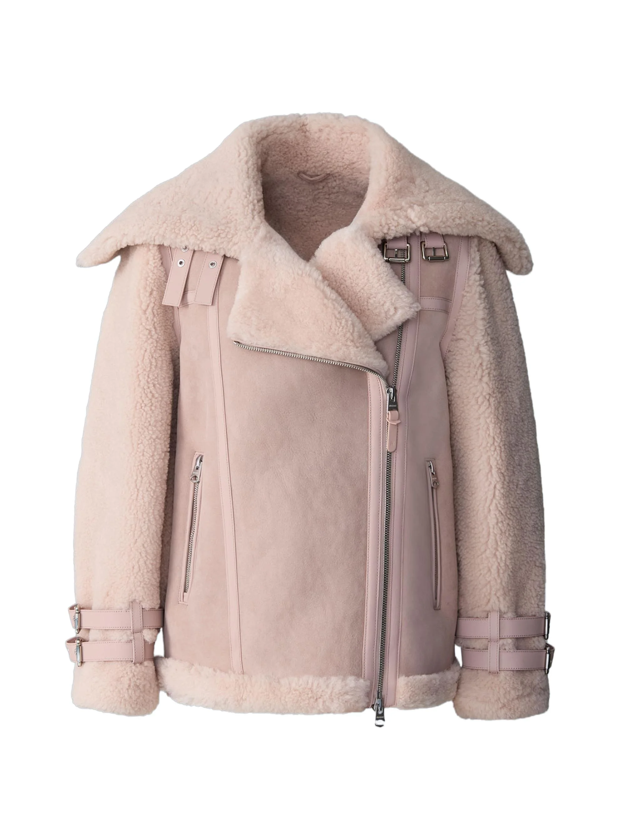 Women's Rhoslyn Suede & Shearling Moto Jacket - Sepia Rose - 1