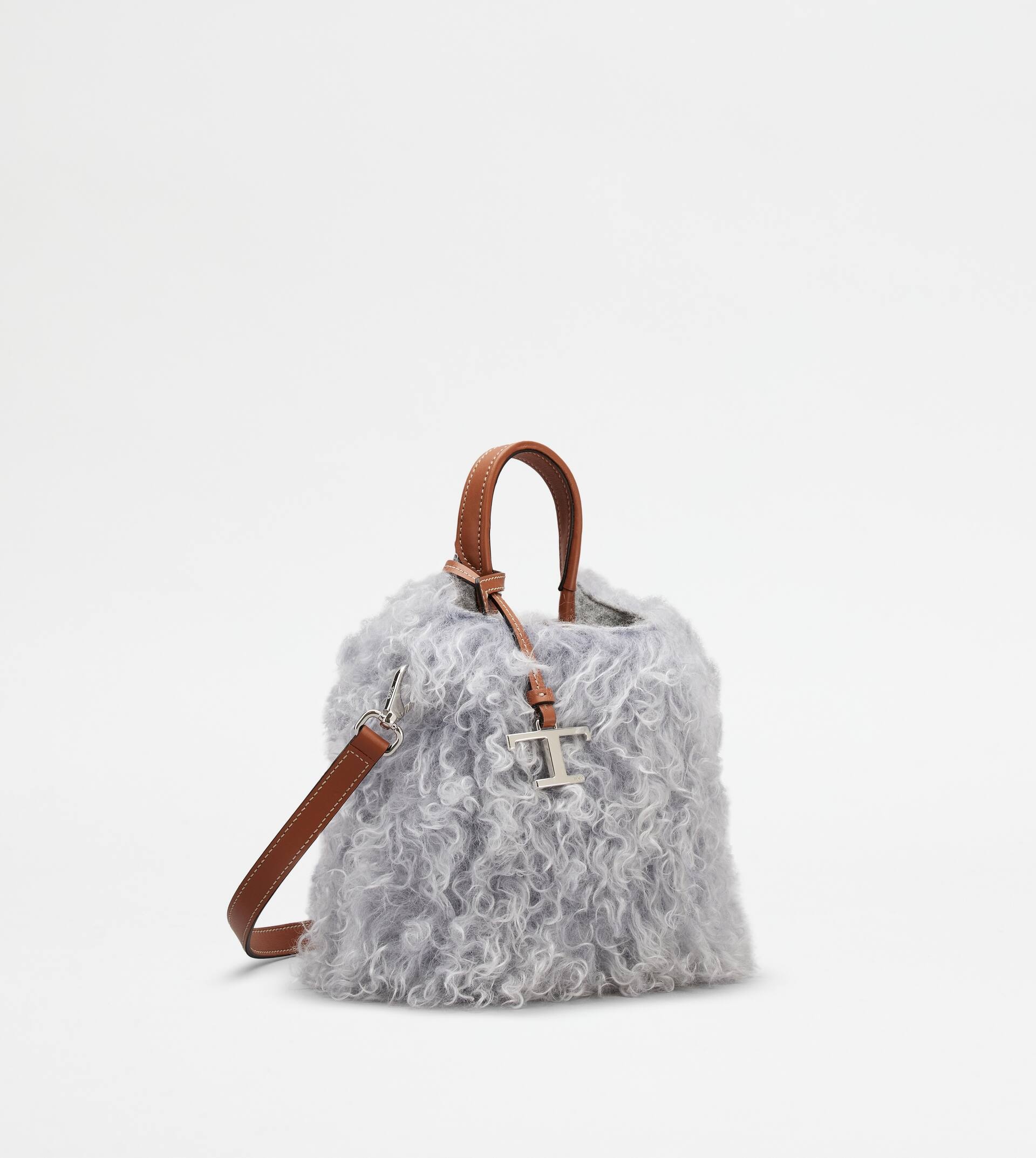 TOD'S MICRO BAG IN MOHAIR AND LEATHER MICRO - GREY, BROWN - 2