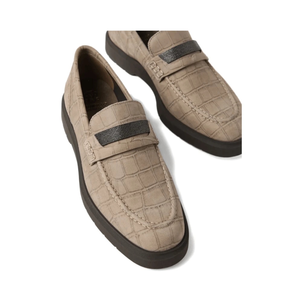Brunello Cucinelli BEIGE LEATHER SLIP-ON LOAFERS | miinto
