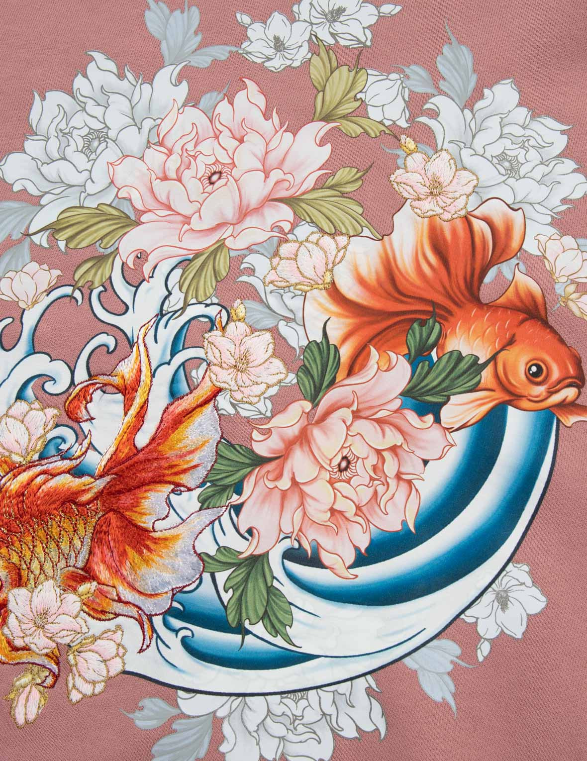 GOLDFISH AND FLORAL FLOW PRINT OVERSIZED HOODIE - 9