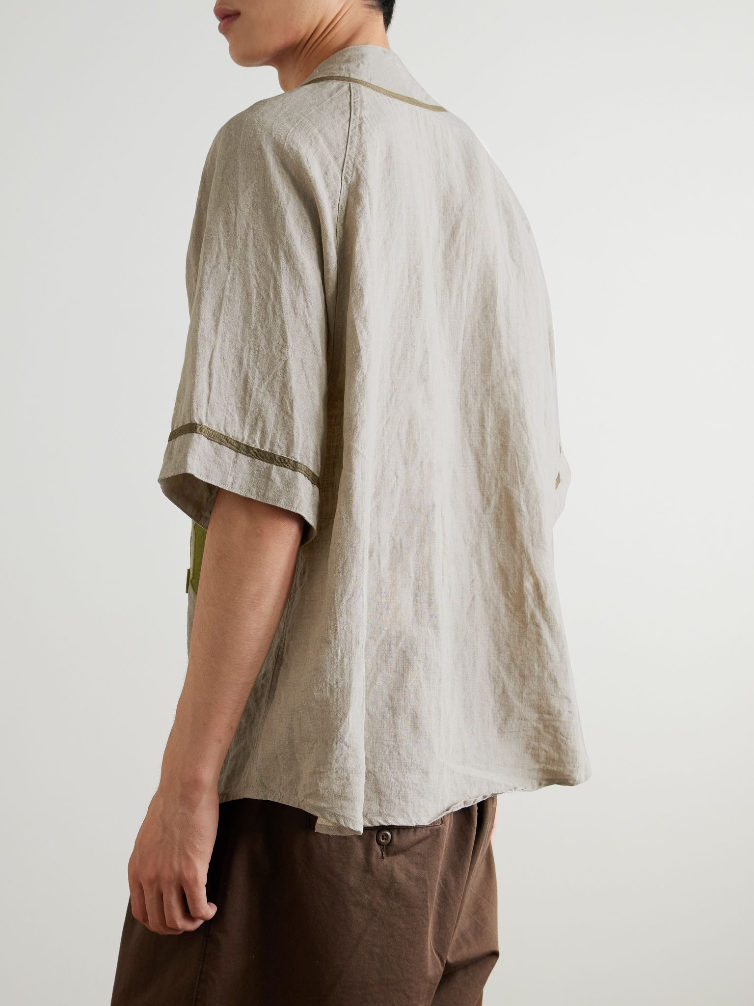 Great Kountry Grosgrain- and Felt-Trimmed Logo-Appliquéd Linen Shirt Beige - 3