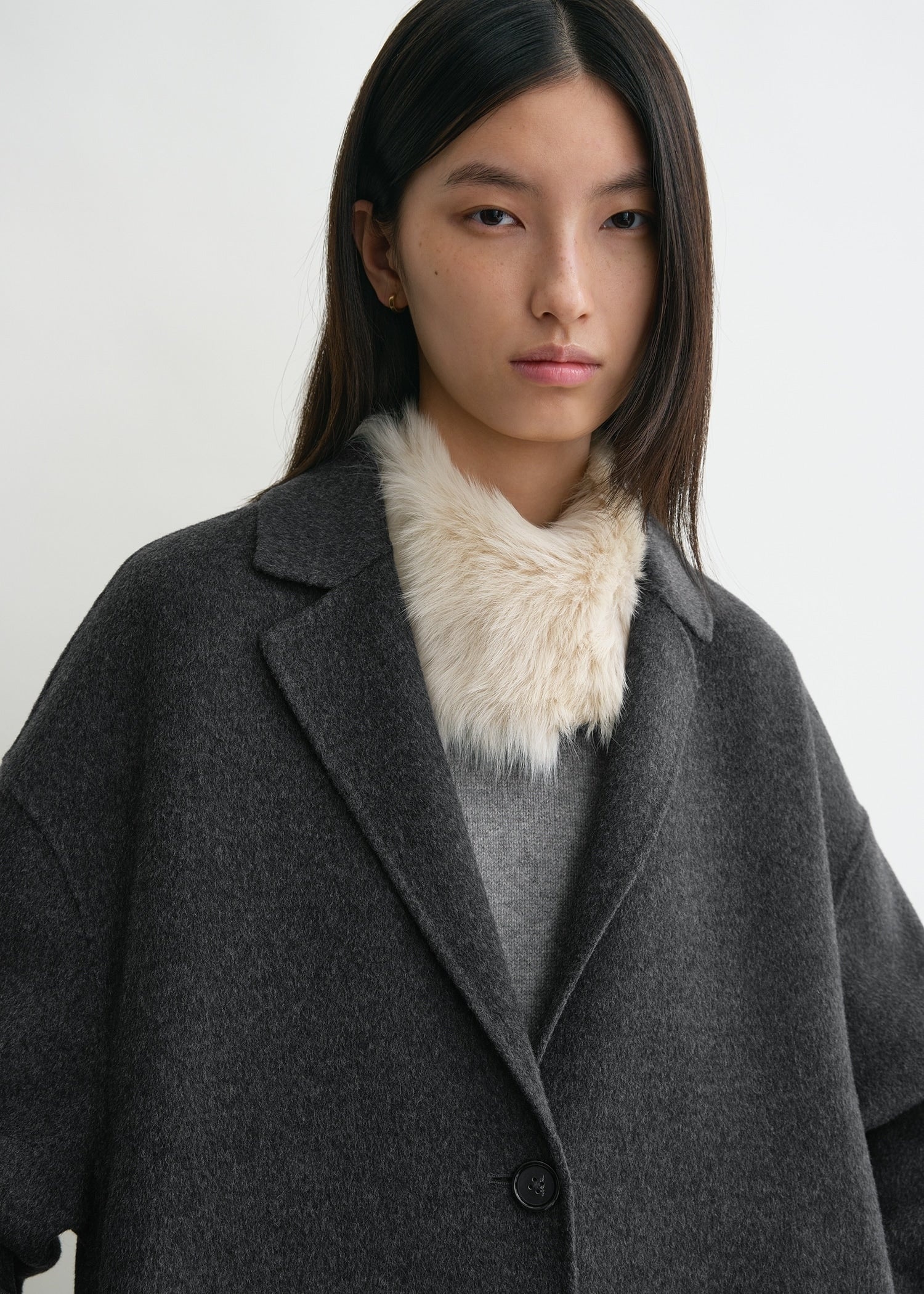 Doublé cocoon coat charcoal melange - 5