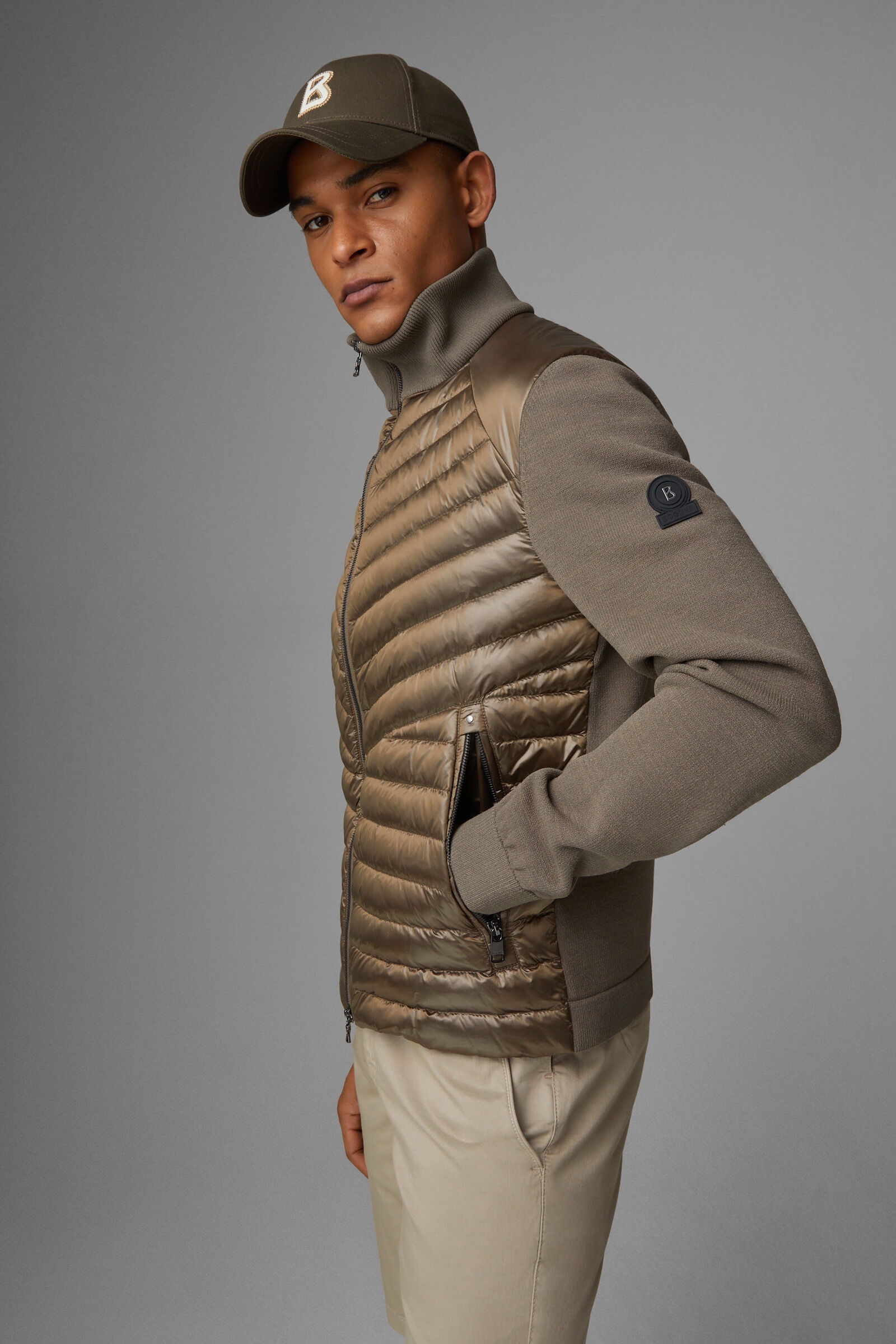 Alexio Down knit jacket in Khaki - 5