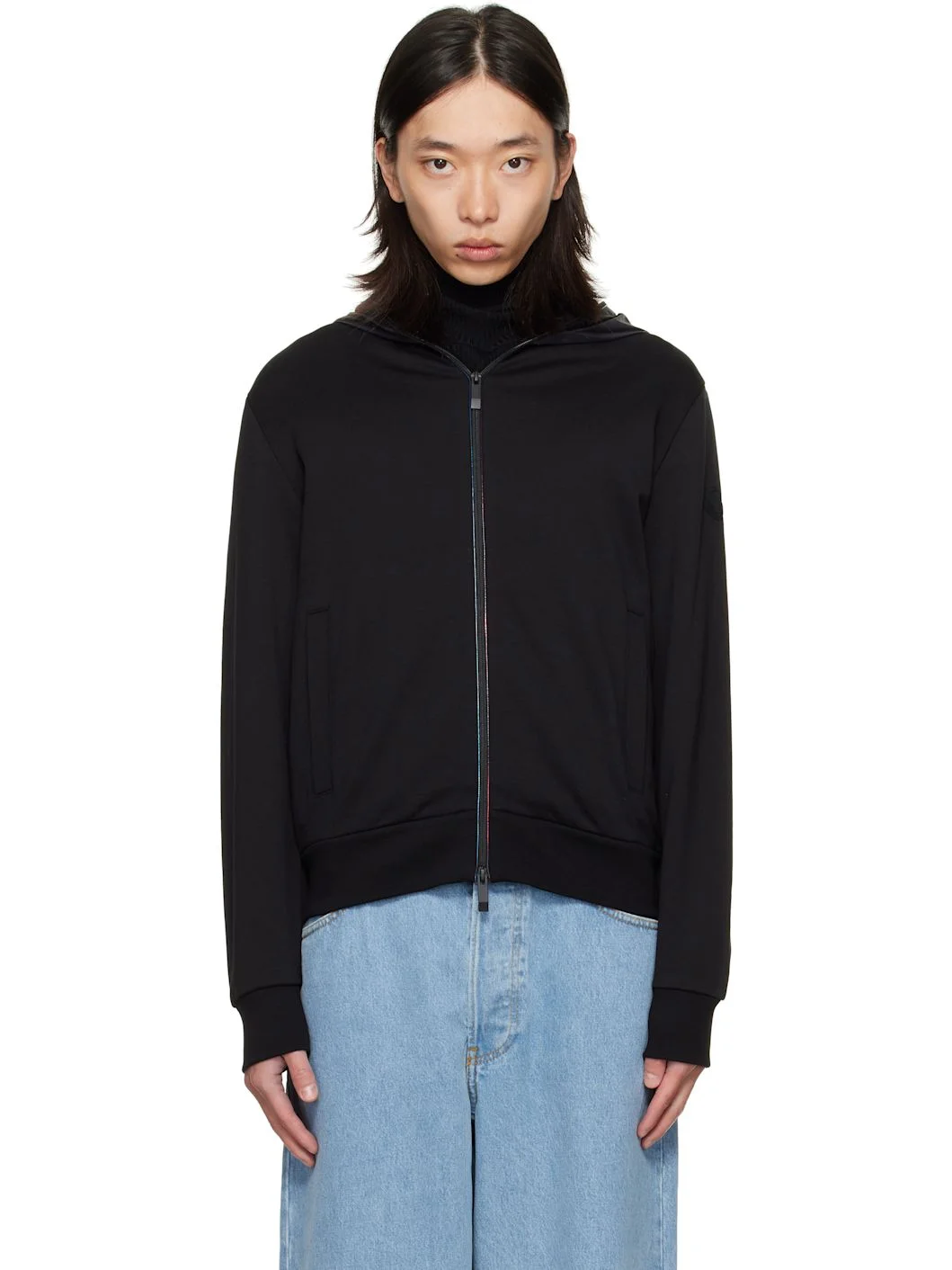 Black Zip Up Cardigan Jacket - 1