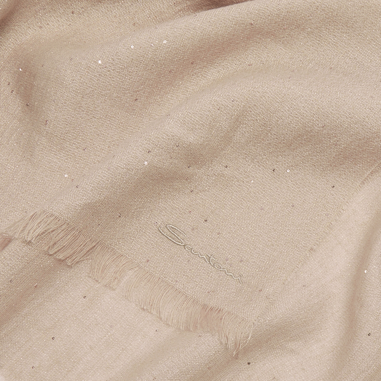 Pink linen, cashmere and silk scarf with micro sequins - 2