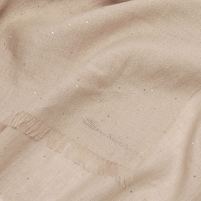 Santoni Pink linen, cashmere and silk scarf with micro sequins outlook