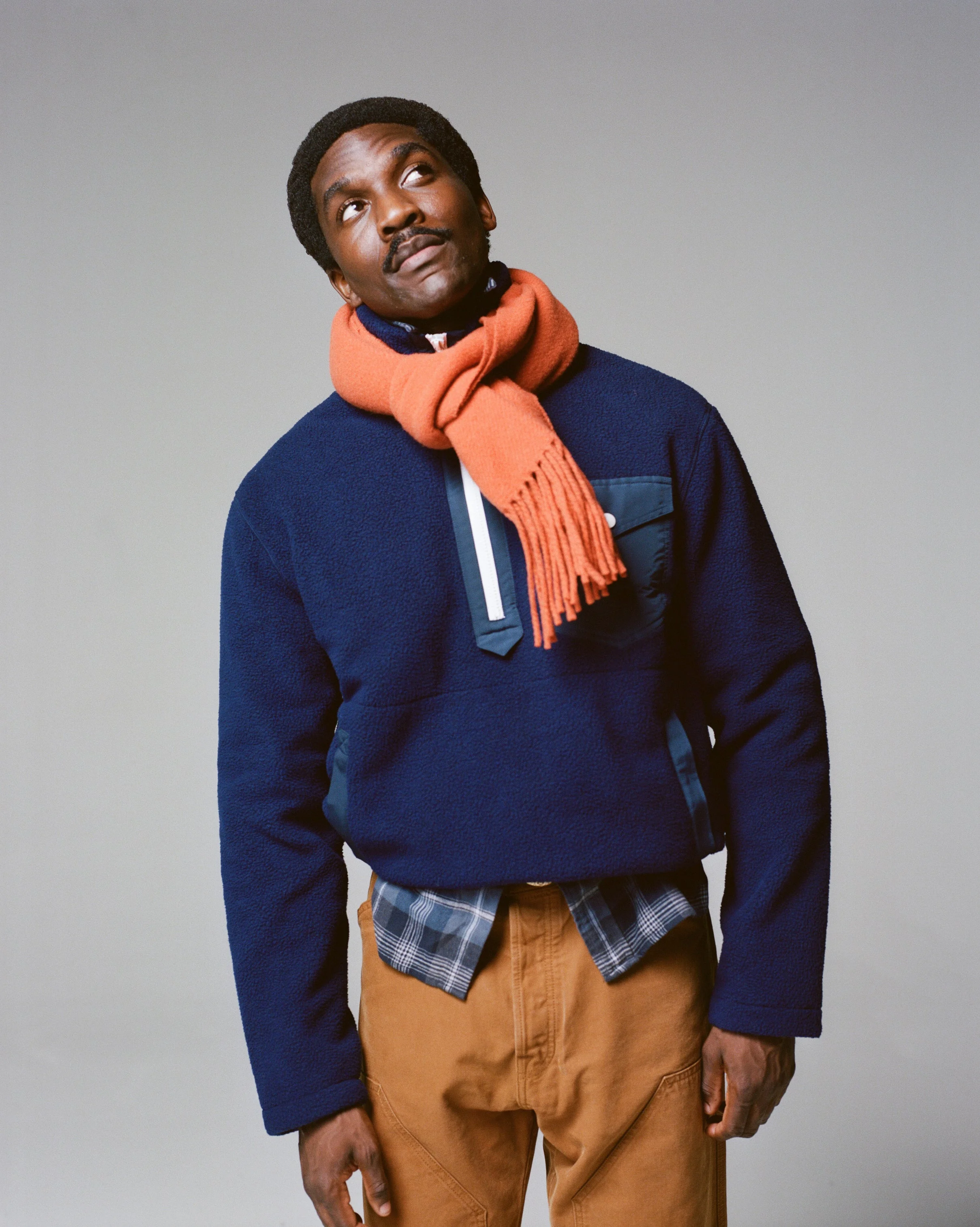 Orange Solid Wool Fringed Scarf - 1